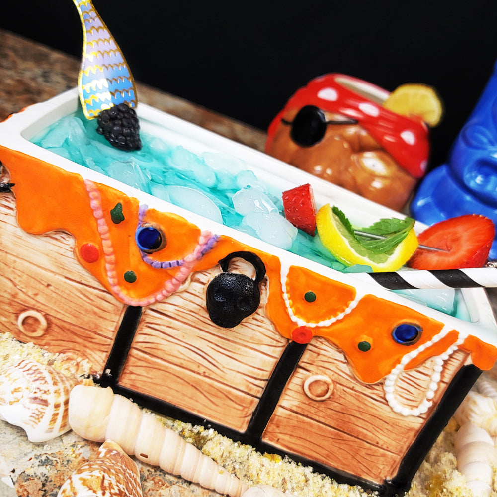 BarConic Tiki Treasure Chest Drinkware - 26oz Tropical Themed Cocktail Glasses for Hawaiian Luau, Beach Parties & Themed Events