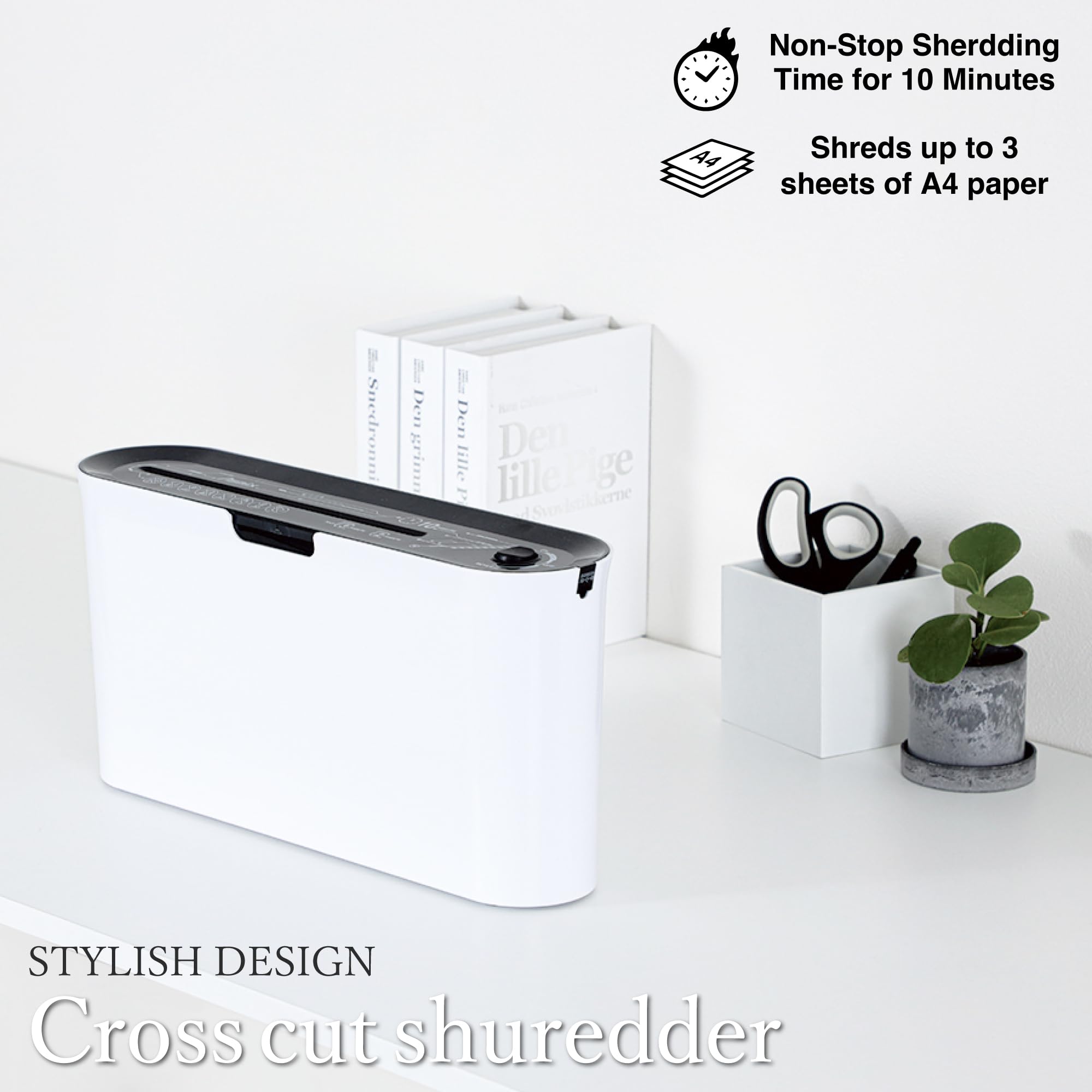 Asmix B08W Compact Cross Cut Paper Shredder for Home & Office - 2 Sheet Capacity, 10 Minute Run Time, White (14.7