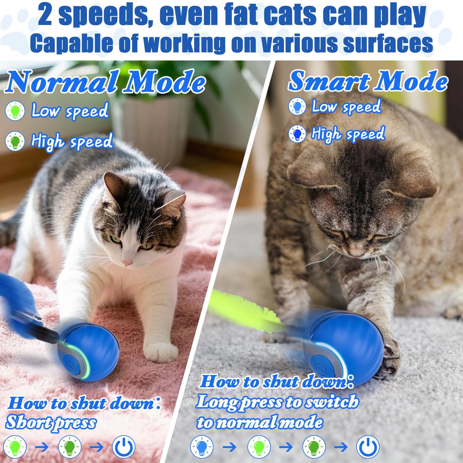 AIERSA Automatic Cat Toy - Interactive Self Play with 3 Tails for Indoor Cats (Blue) - Perfect for Bored Adult Cats