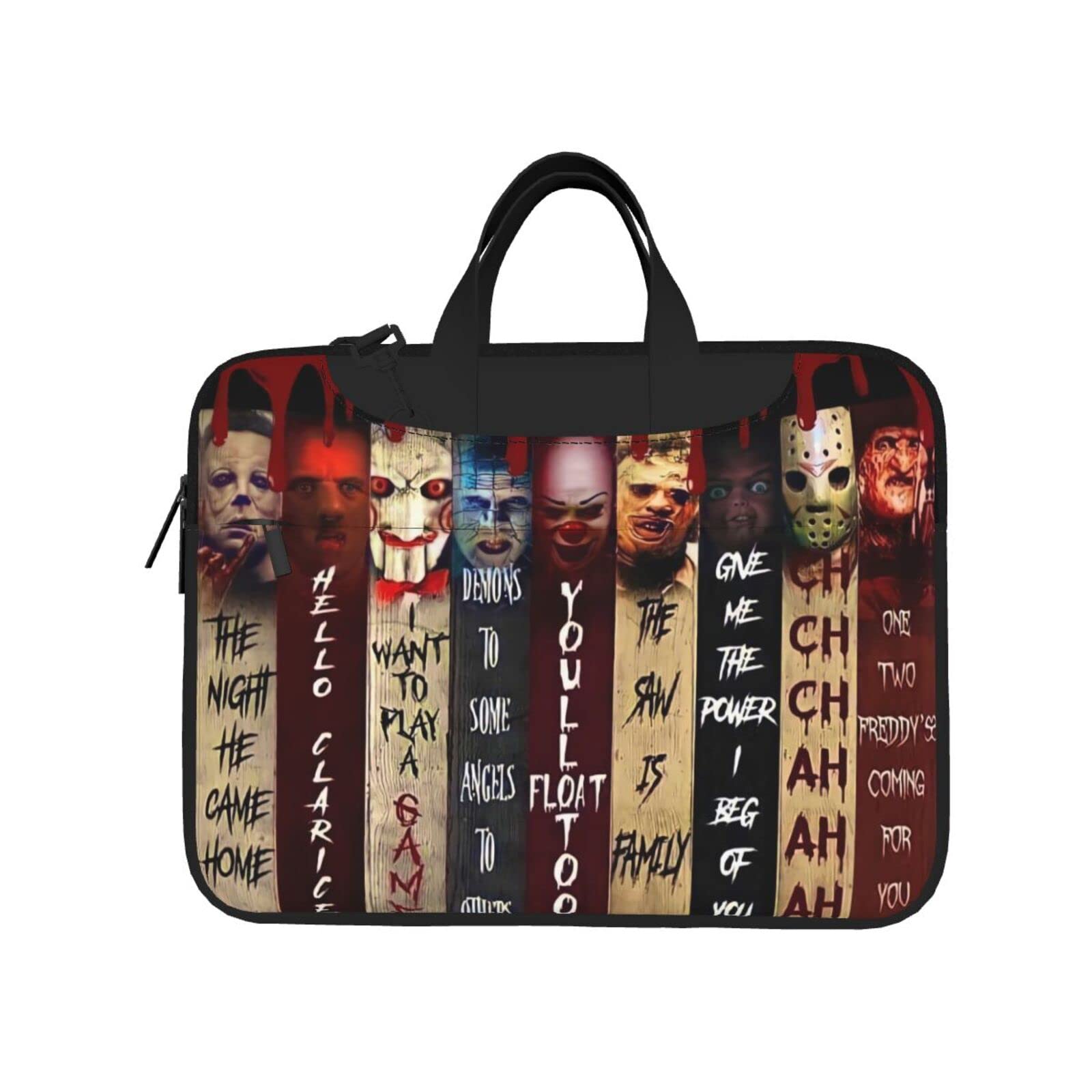 Horror Movie Halloween Themed Laptop Sleeve - 13'' 14'' 15.6'' Water Resistant Durable Protective Bag with Handle for School, Office & Travel