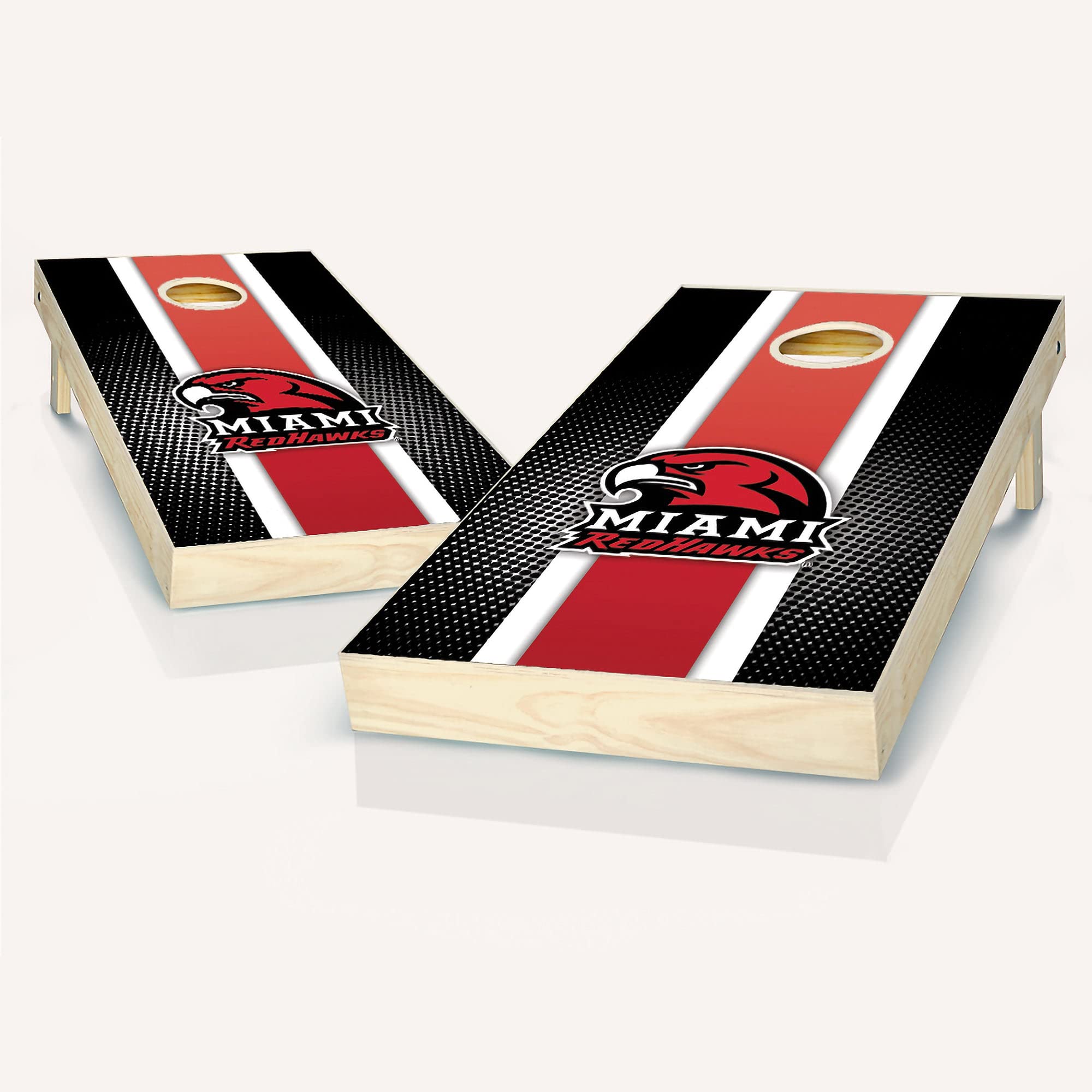 Premium Miami Striped Cornhole Game Set - Customizable Size & Accessories - 2 Boards & 8 Team Logo Bags - Perfect for Backyard Parties, Tailgating & Outdoor Events