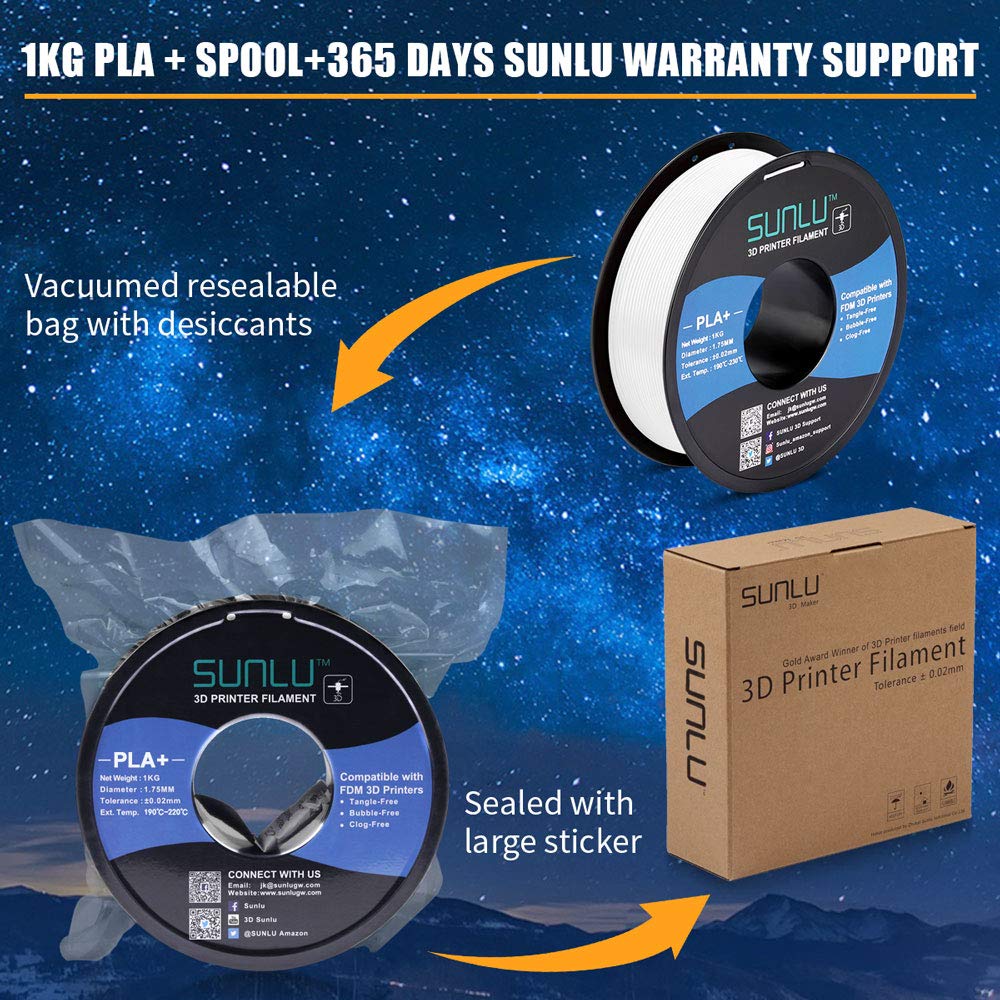 SUNLU PLA+ 3D Printer Filament 1.75mm 10KG Spool (11x1KG Multi-Color) - High Precision +/-0.02mm for 3D Printing, DIY Projects & Creative Designs - Compatible with Most 3D Printers and 3D Pens