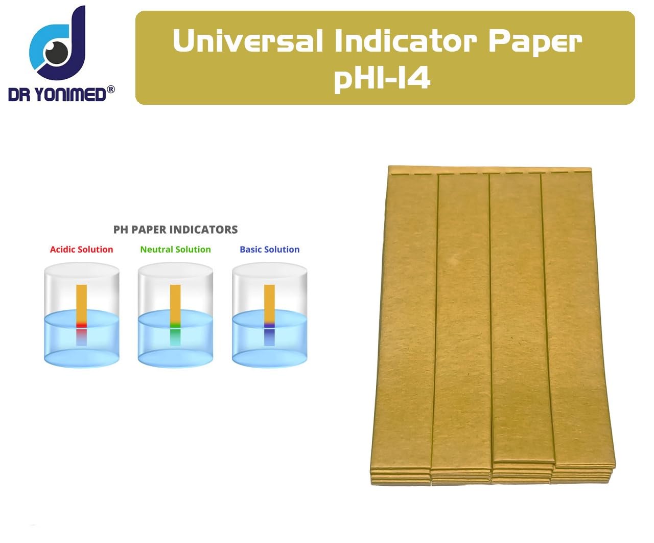 Dr Yonimed Universal pH Test Strips 1-14, 100pcs Litmus Paper for Water, Soil, Aquarium, Urine & Saliva Testing - Accurate pH Level Indicator for Home, Lab, School Science Experiments