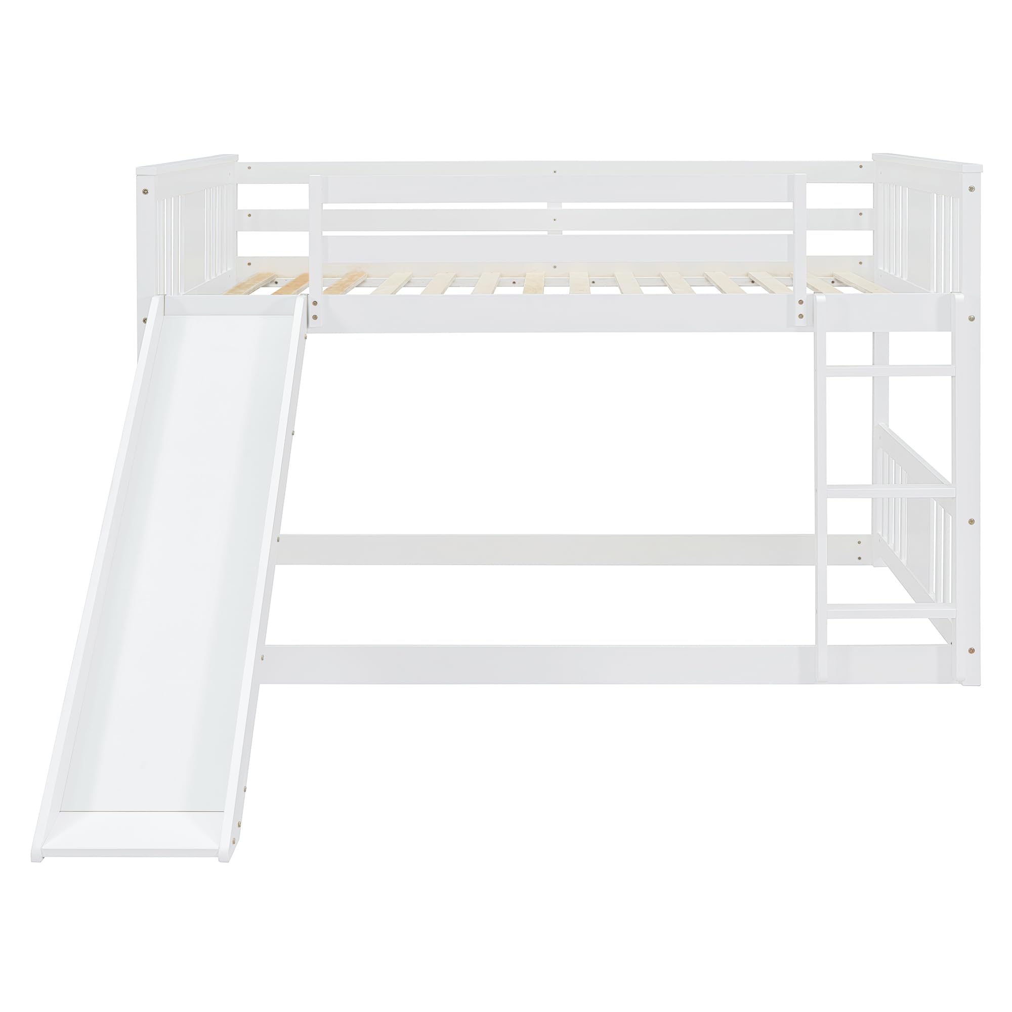 Full Over Full Bunk Bed with Slide & Ladder - Sturdy Wooden Bunk Beds for Kids, Teens & Adults - Space-Saving Twin Bunk Bed for Small Rooms - No Box Spring Needed - Perfect for Bedrooms, Dorms & Vacation Homes