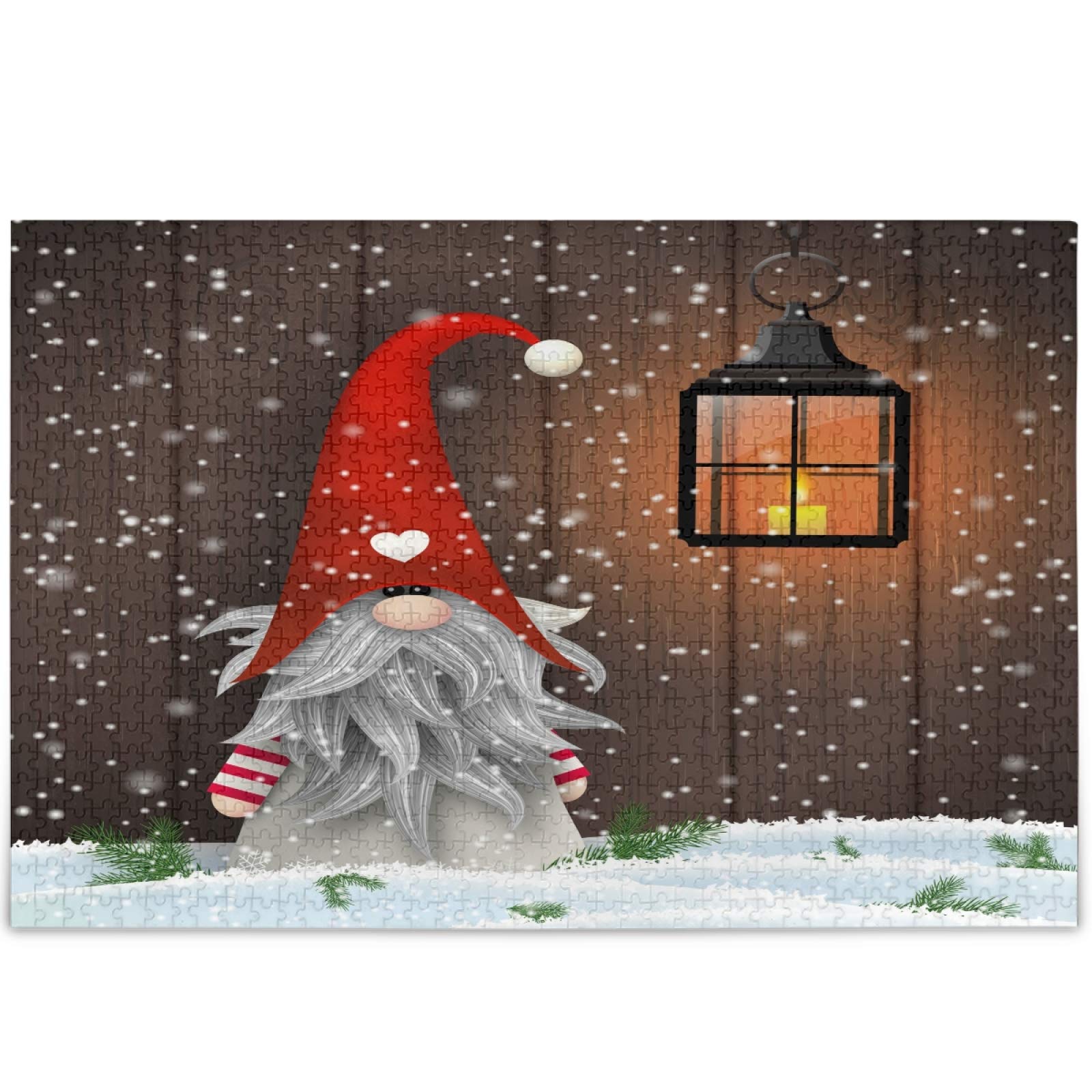 Oarencol Christmas Gnome Jigsaw Puzzle - 1000 Piece Snowy Wooden Puzzle for Adults & Kids - DIY Holiday Gift for Family Game Night & Winter Decor