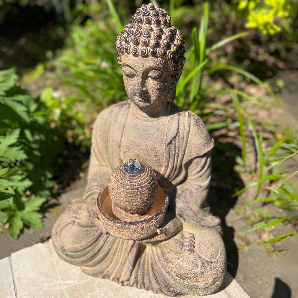 Solar Powered LED Meditating Buddha Water Fountain - 36x29x50cm Outdoor Garden Decor for Relaxation & Zen Meditation Spaces