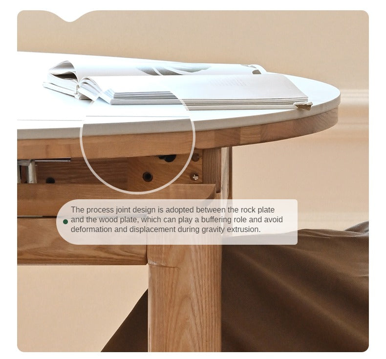 Solid Oak & Ash Wood Extendable Dining Table with Rock Plate - Perfect for Family Gatherings & Dinner Parties