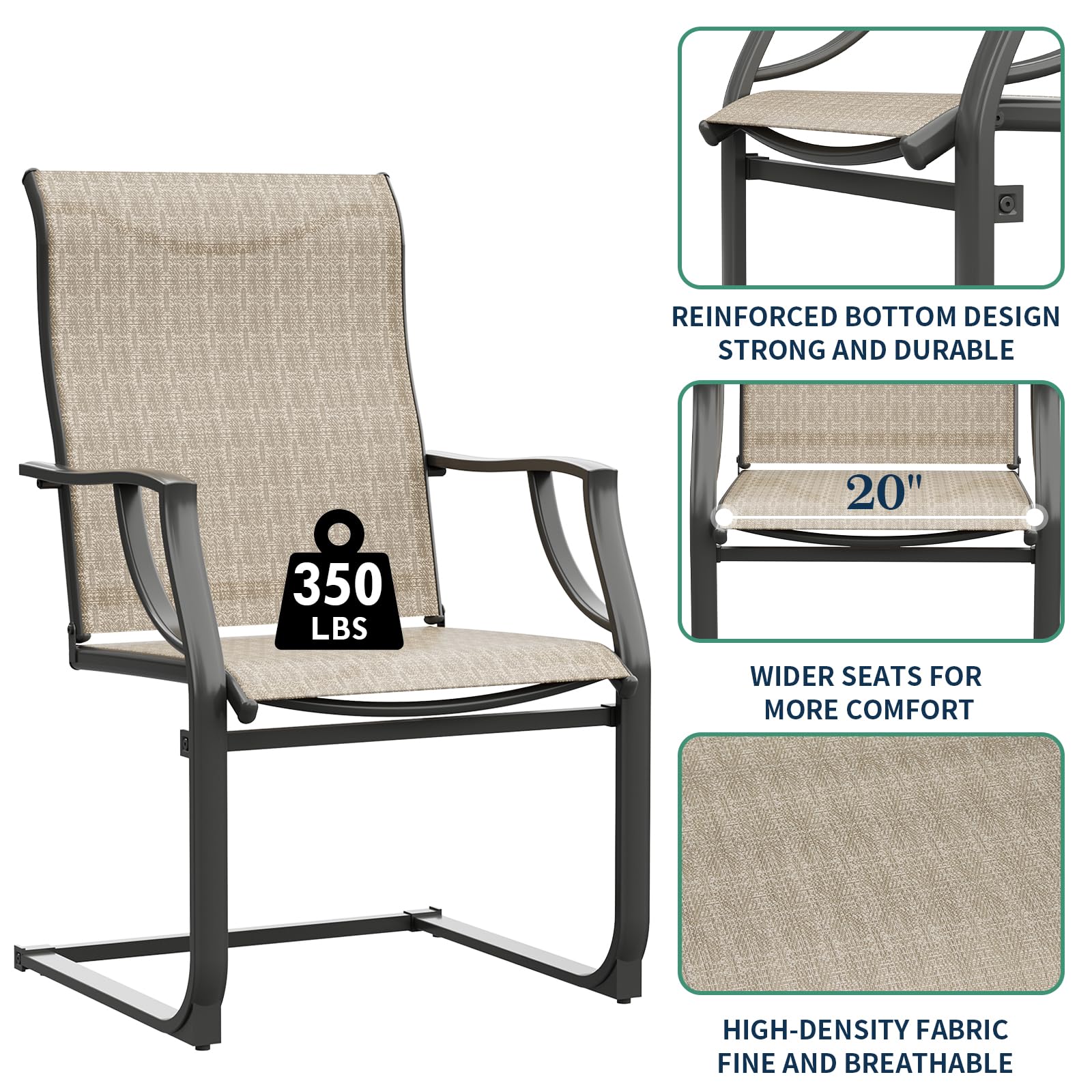 UDPATIO 2-Piece Patio Dining Chairs Set - All-Weather High Back Outdoor Chairs with Breathable Textile Fabric - Brown Garden Furniture for Deck, Lawn, Backyard & Poolside Relaxation