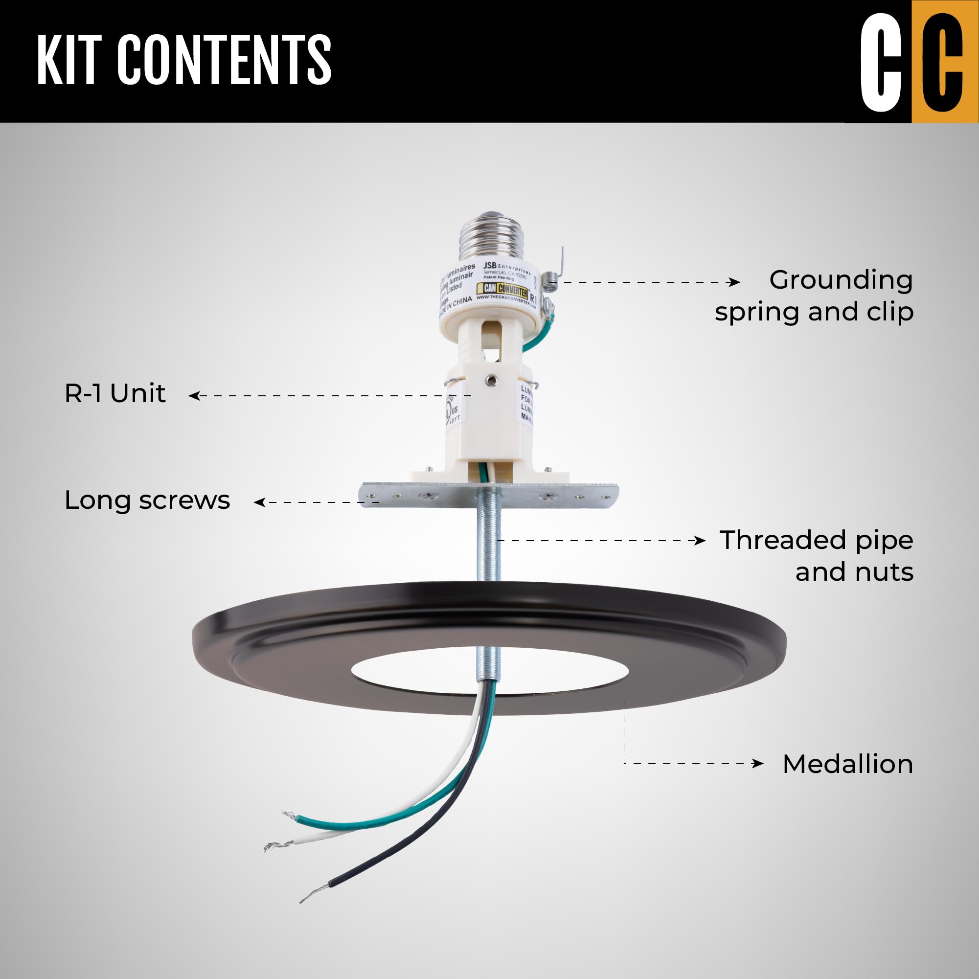 R1 Recessed Can Light Conversion Kit - Ceiling Light Fixture Adapter for Recessed Lighting, Pendant & Hanging Lights - Oil Rubbed Bronze with 8¼