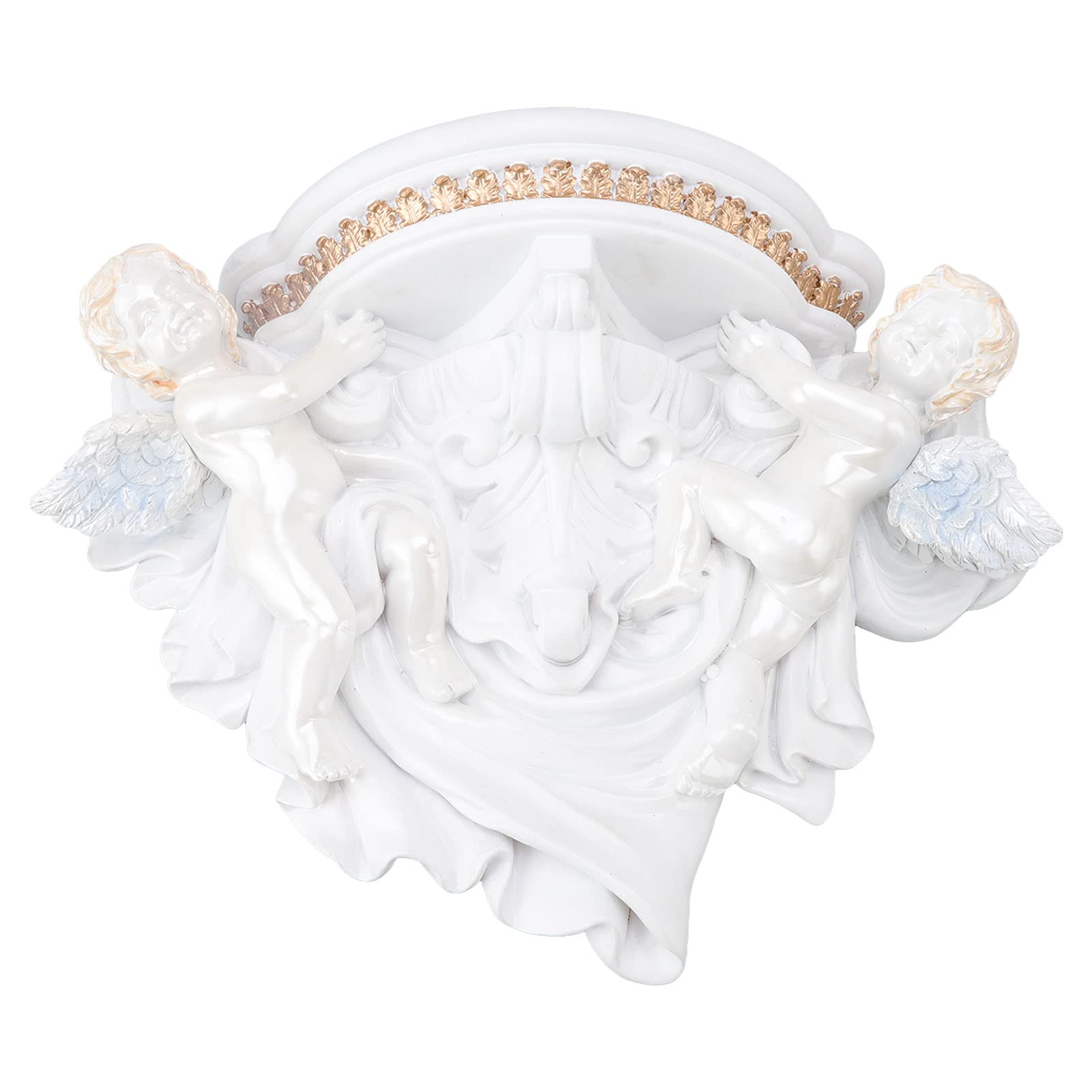 Tgoon Angel Wall Shelf - Elegant European Style Resin Floating Shelf for Bedroom Decor (Pure White Gold) | Perfect for Displaying Photos, Books & Home Decor Accessories