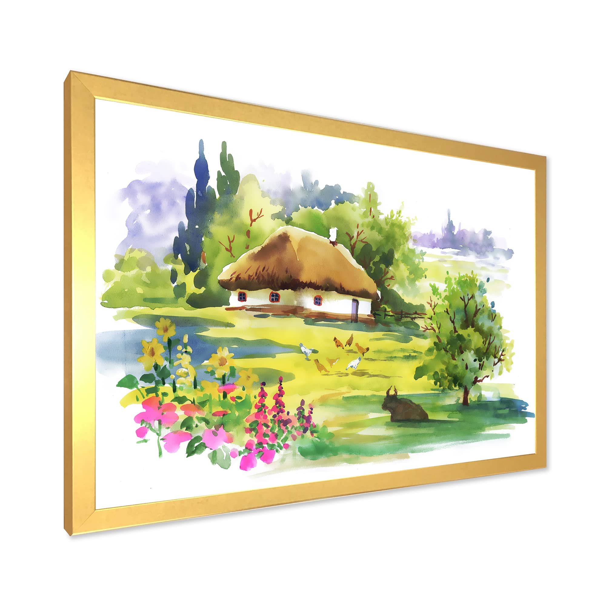 Traditional Framed Wall Art - Rustic Countryside Landscape Painting for Living Room, Bedroom & Office Decor | Handmade Canvas Artwork
