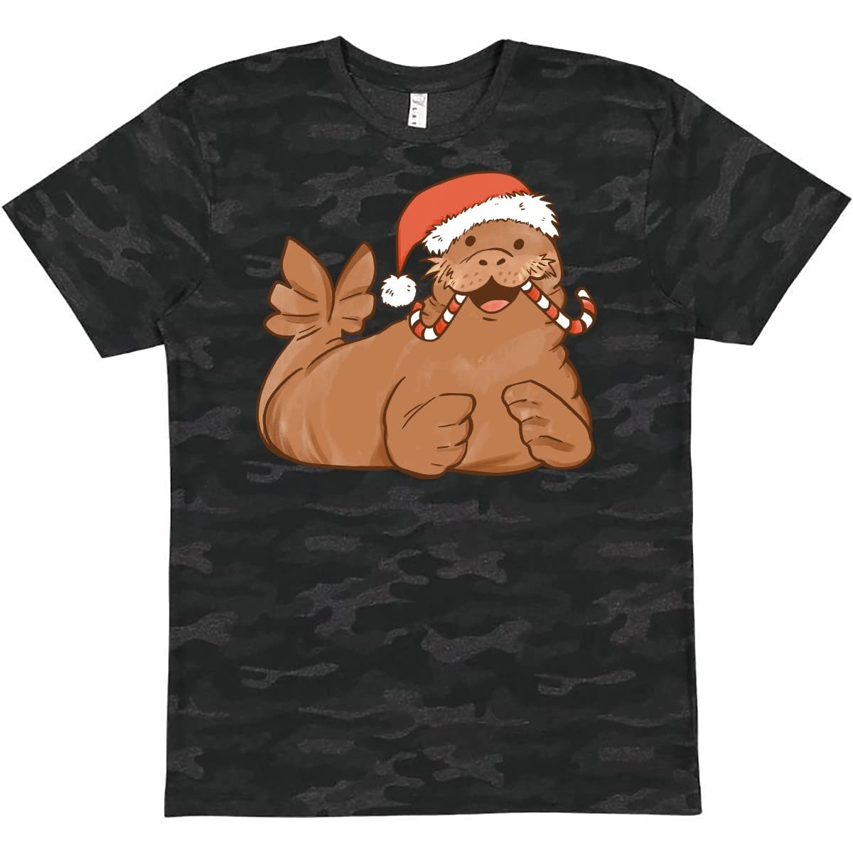 Inktastic Candy Cane Walrus Christmas T-Shirt for Men & Women - Funny Holiday Graphic Tee for Xmas Parties & Gifts
