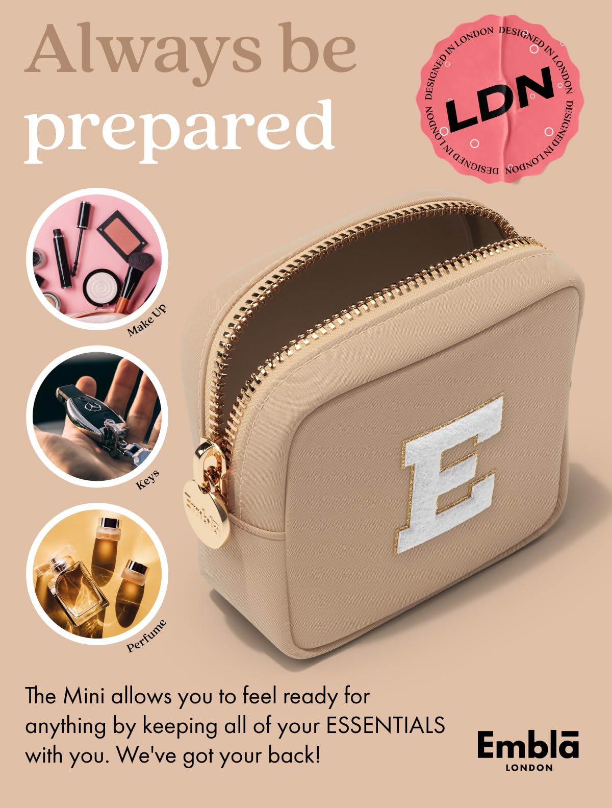 Embla Preppy Makeup Bag Travel Cosmetic Pouch - Personalized Initial Letter S - Cute Waterproof Makeup Case for Girls - Cosmetic Organizer & Travel Skincare Bag - Perfect for Daily Use, Travel, and Gifts