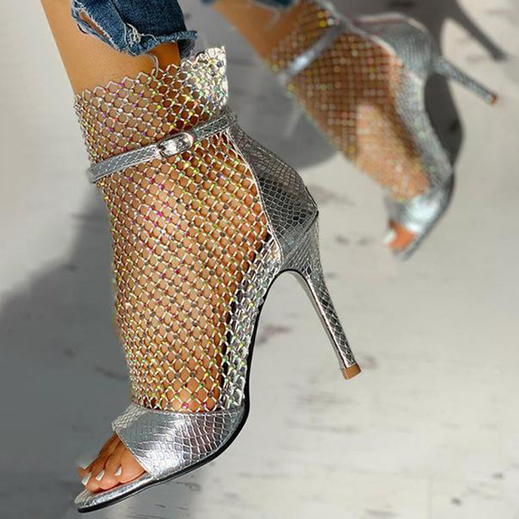 Sparkling Rhinestone Open Toe High Heels for Women - Elegant Party Shoes for Prom, Wedding & Evening Events
