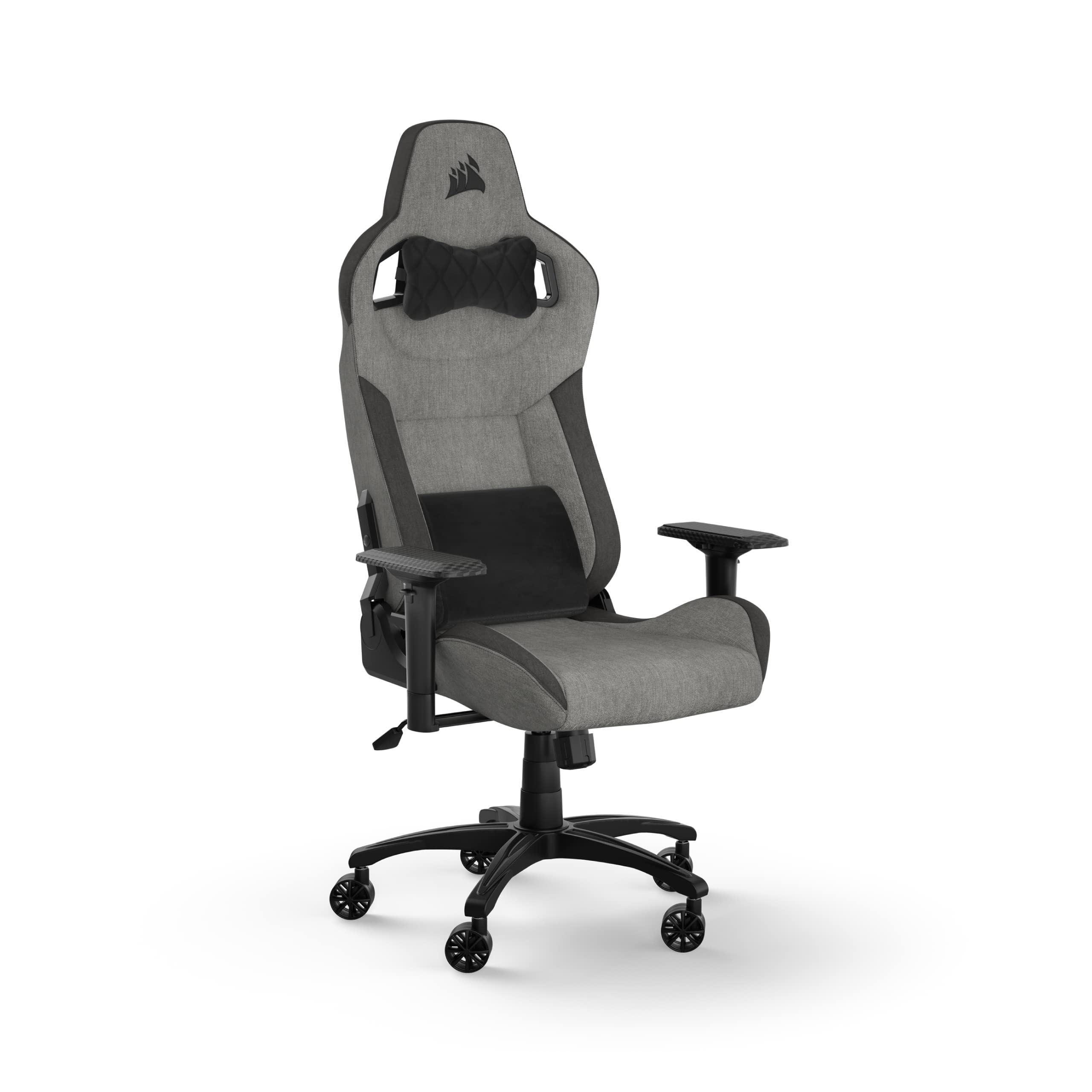 Corsair T3 Rush Fabric Gaming Chair (2023) - Ergonomic Racing Style PC Chair with Soft Fabric, Memory Foam Lumbar Support & Adjustable Height - Gray/Charcoal - Perfect for Esports, Streaming & Home Office Setup