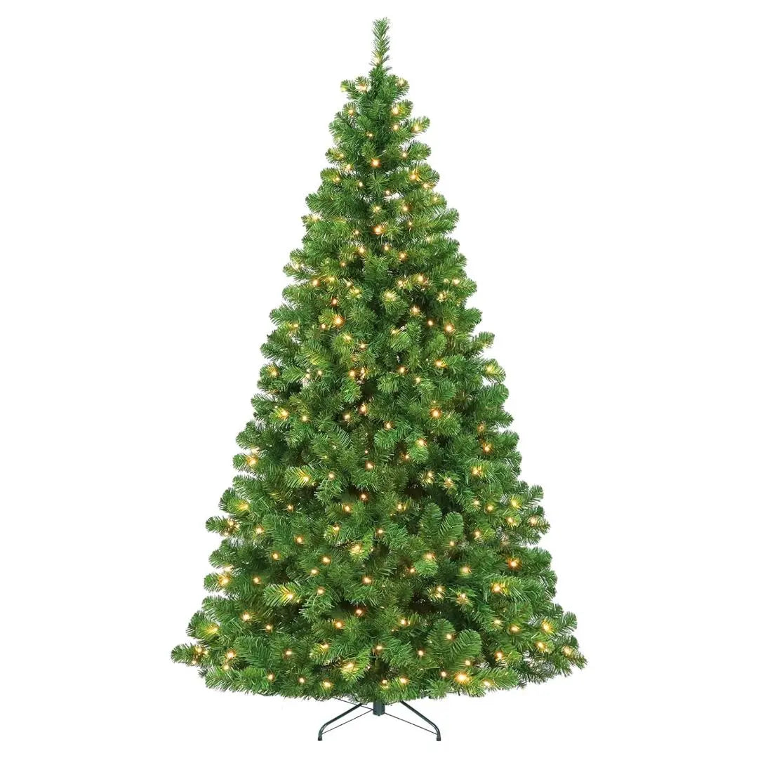 4.5'/6' Pre-Lit Artificial Christmas Tree with Warm White LED Lights | PVC Branch Tips | Easy Assembly Hinged Branches & Metal Stand | Perfect for Living Room, Office, or Holiday Decorations