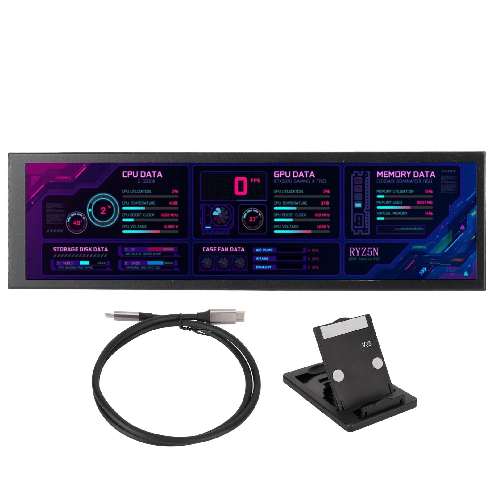 8.8 Inch Aida64 CPU Temperature Monitor - Metal Casing Secondary Screen for Laptop & PC | Real-Time Computer Temp Display | Perfect for Gaming Rigs, Workstations & Overclocking Setups (Black)
