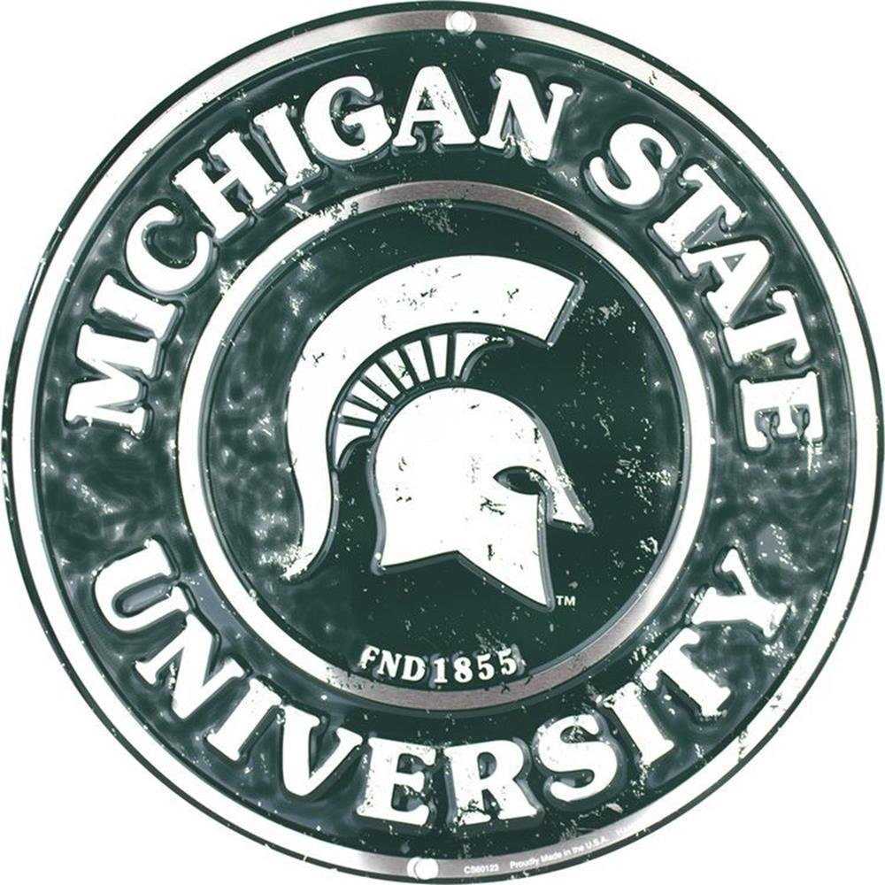 Michigan State Spartans 12” Round Embossed Aluminum Sign - Made in USA - Perfect for Tailgating, Game Room Decor & College Fan Gifts