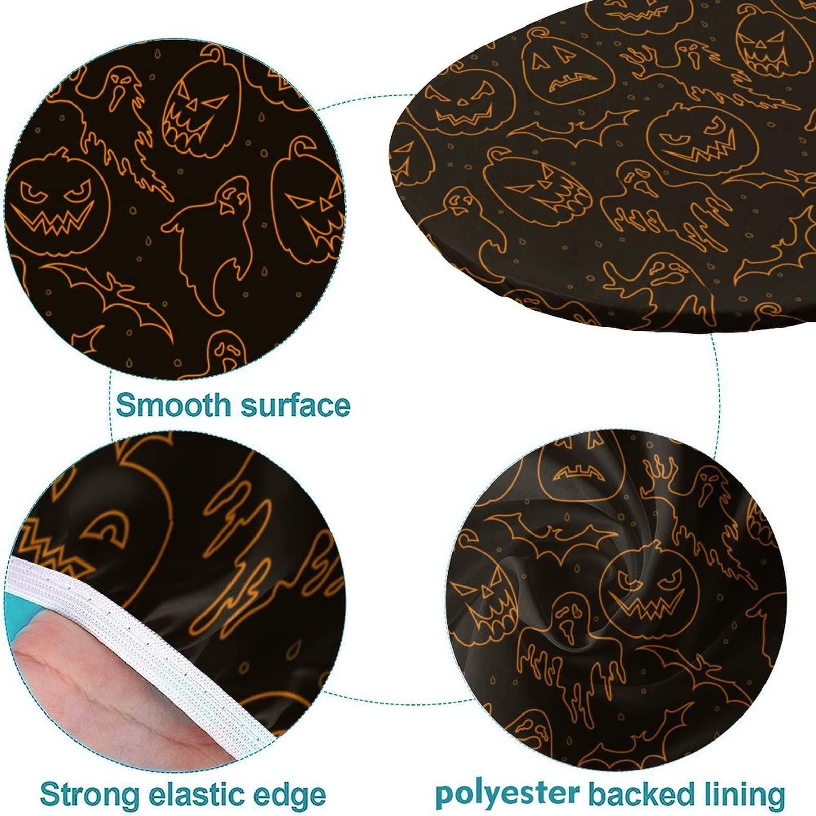 Halloween Pumpkin Elastic Edge Fitted Tablecloth - Windproof Polyester Oval Table Cover for Indoor Restaurant & Outdoor Terrace (Fits 36x60 Inches) - Perfect for Halloween Parties, Fall Decor & Dining Table Settings