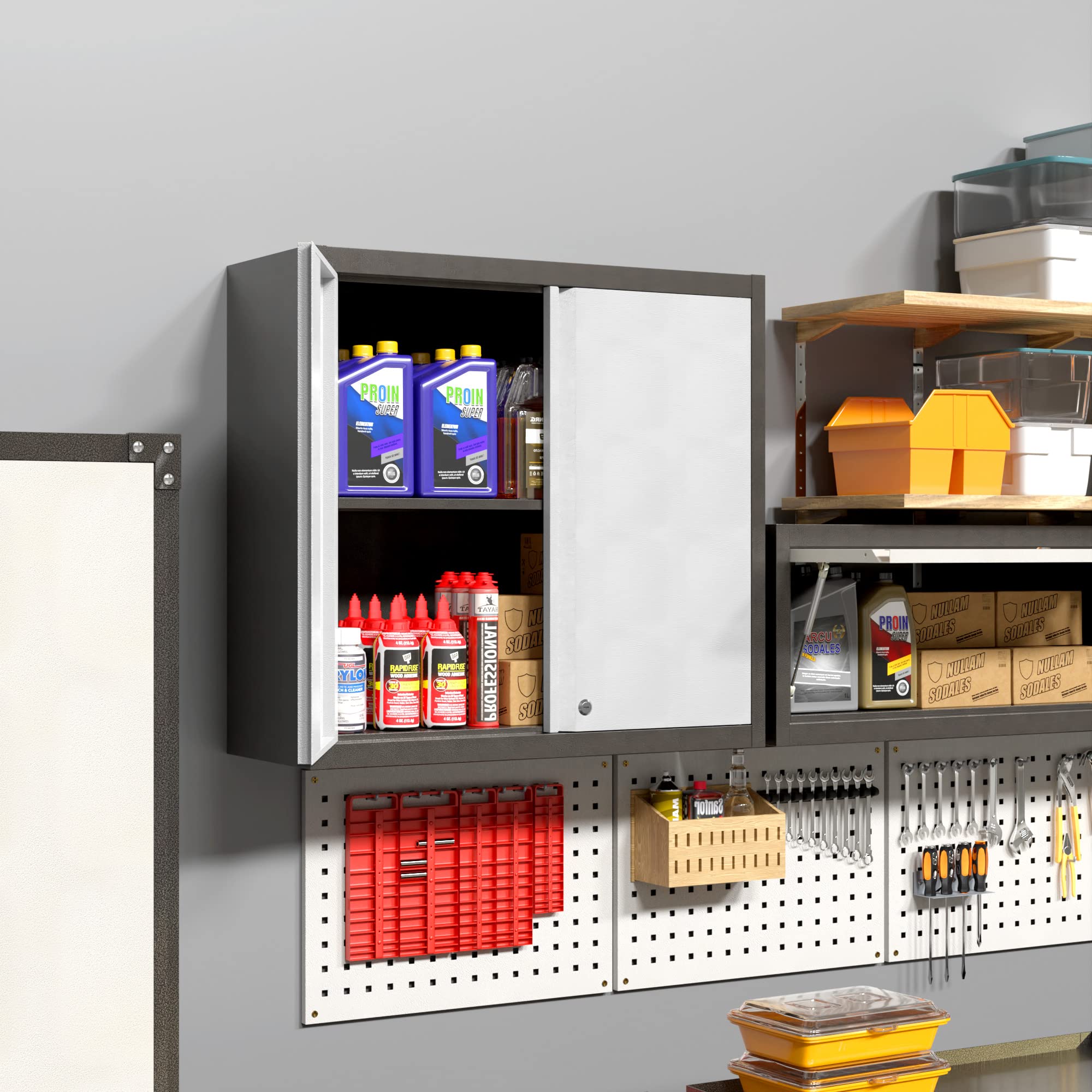 Steel Wall Mounted Storage Cabinet with Lock - 2 Doors & 1 Adjustable Shelf | Heavy Duty Metal Garage Cabinet for Home, Office & Workshop Organization | Perfect for Tools, Supplies & Equipment Storage