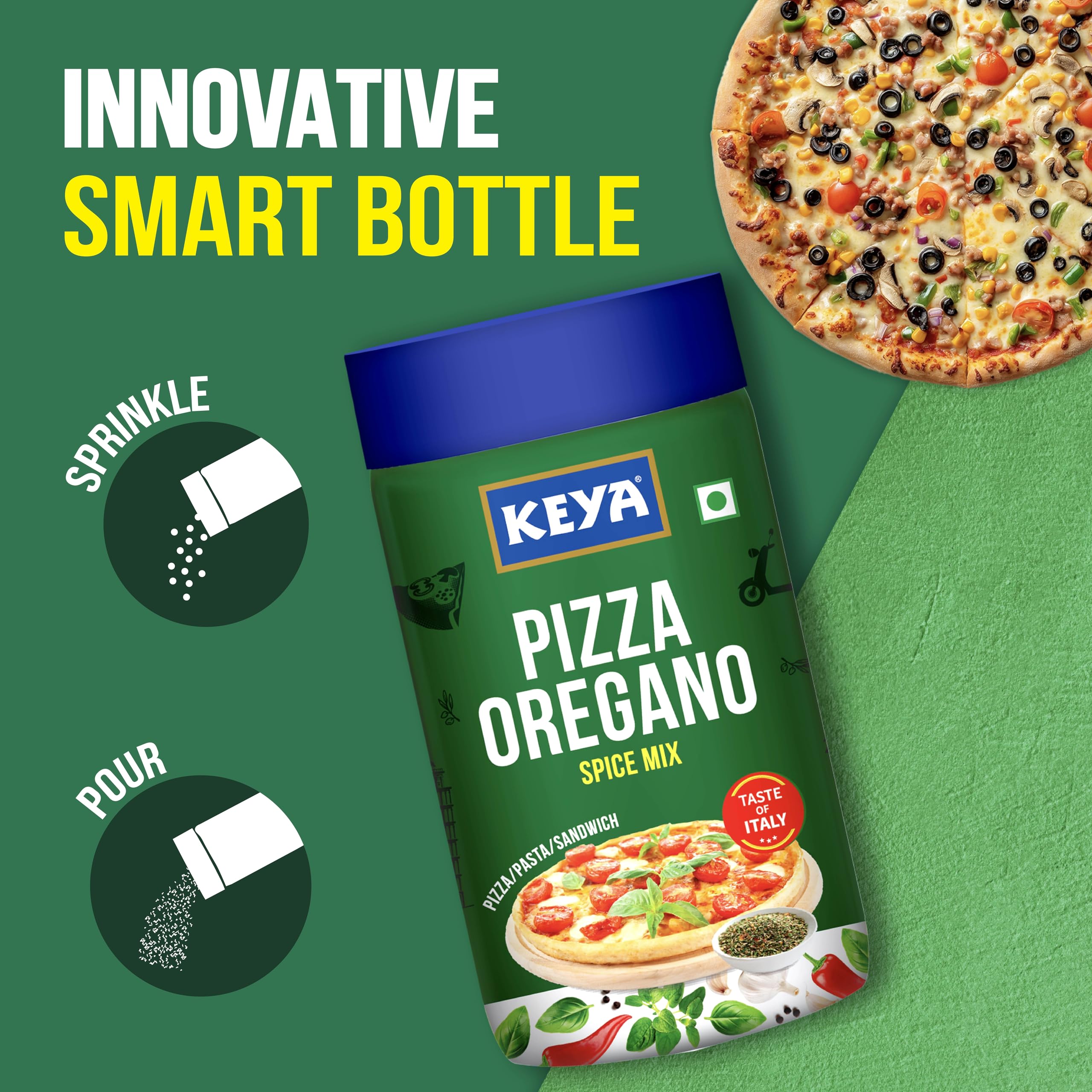 Keya Italian Pizza Oregano Spice Mix - 100% Natural, Vegan, No Preservatives or MSG - Healthy Italian Seasoning for Pizza, Pasta, Garlic Bread & More - Perfect for Cooking, Marinades & Dips - 75g