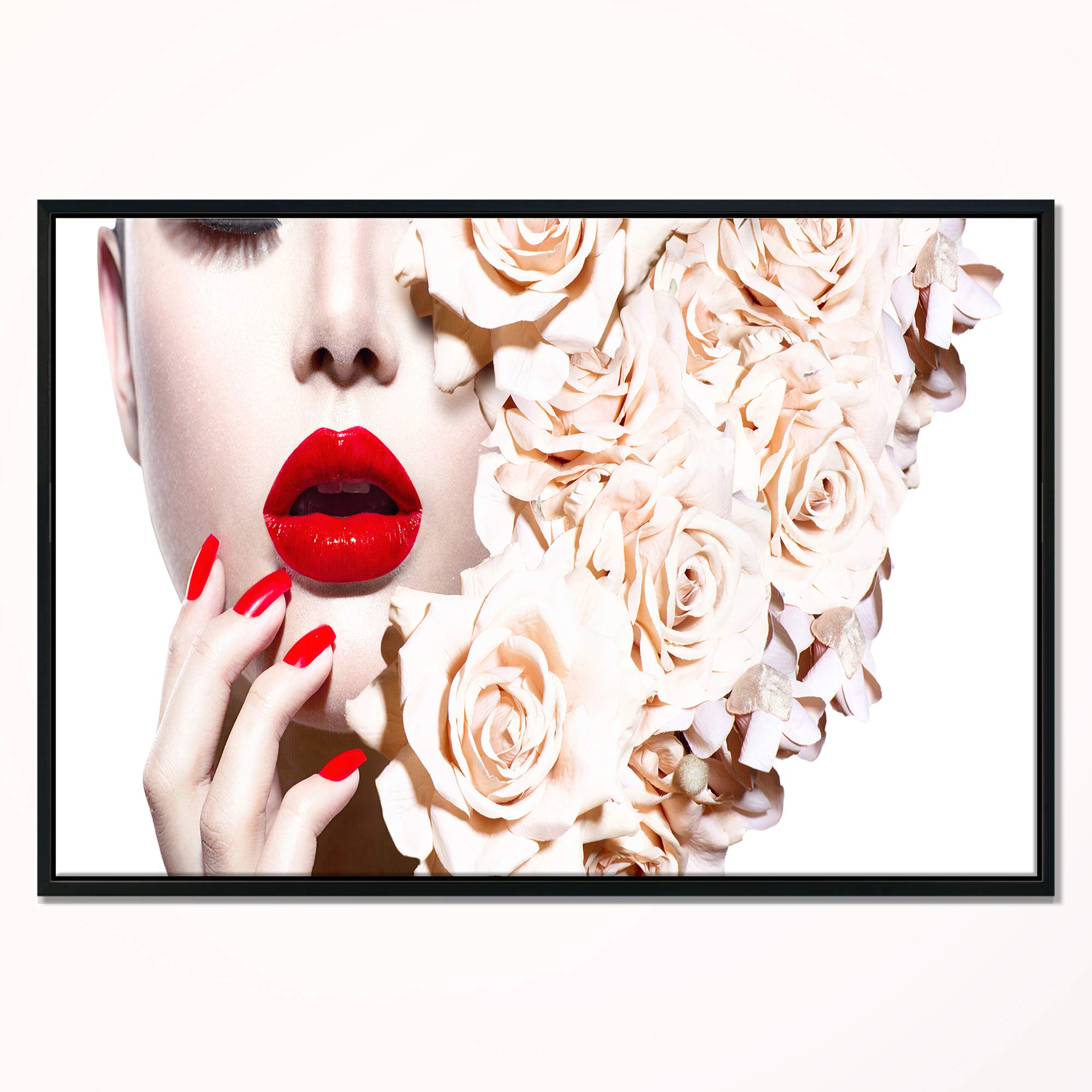 DesignArt Fashion Sexy Woman with Flowers - Sensual Framed Canvas Wall Art Print for Living Room, Bedroom & Office Decor