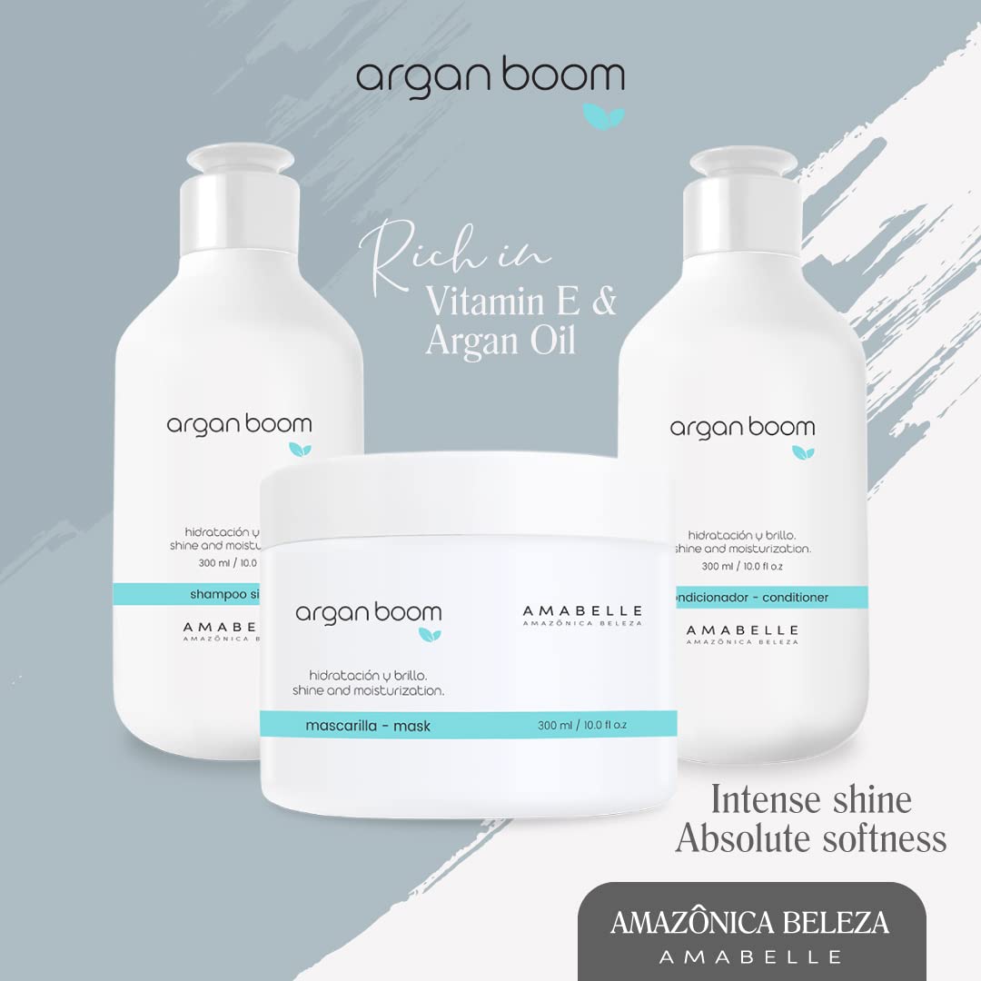AMAZONICA BELEZA Argan Oil & Vitamin E Hair Care Set - Hydrating Shampoo, Conditioner & Hair Mask for Dry, Damaged Hair - Intense Moisture & Repair Treatment (10 Oz Each) - Perfect for Daily Hair Care & Salon-Quality Results at Home