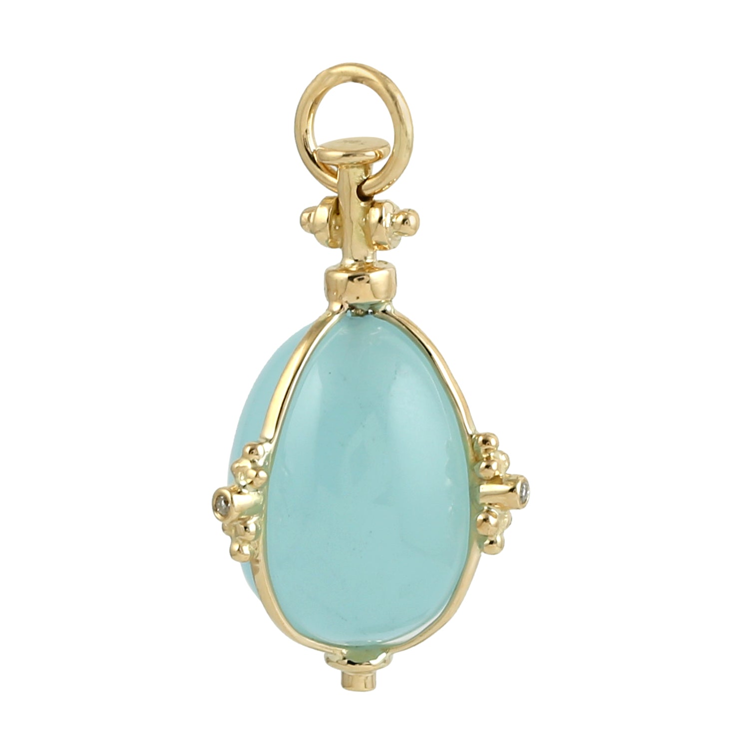 18K Yellow Gold Aquamarine Egg Cut Pendant with Diamond Bezel - Elegant Jewelry Gift for Women, Perfect for Weddings, Anniversaries & Special Occasions