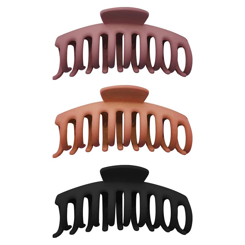 Trendy Club 3-Piece Strong Hold Hair Claw Clips for Women - Matte Black, Orange & Purple Hair Accessories - Perfect for Workouts, Office & Everyday Styling