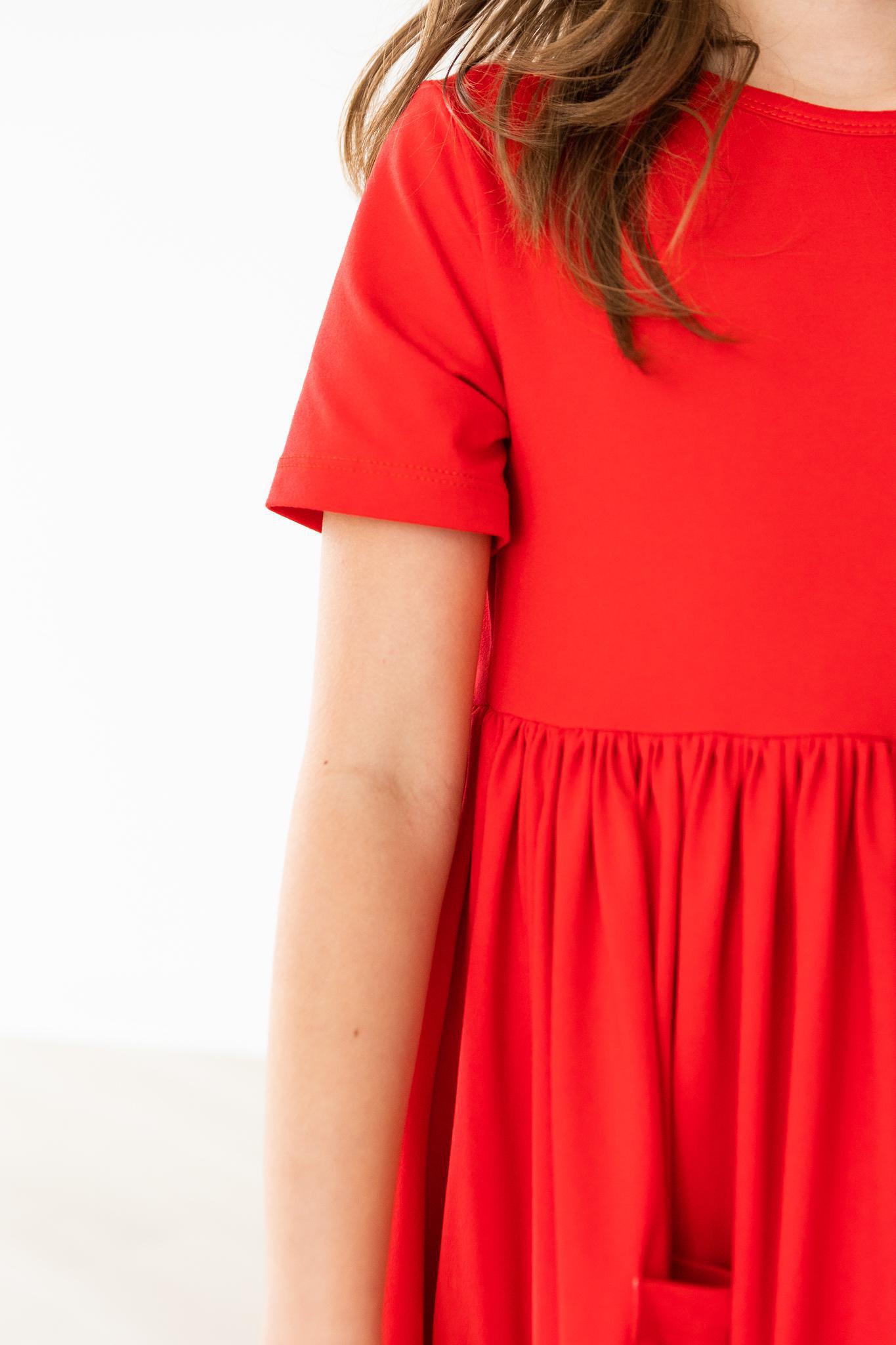 Stylish Red Short Sleeve Pocket Twirl Dress for Women - Perfect for Summer Parties, Date Nights & Casual Outings