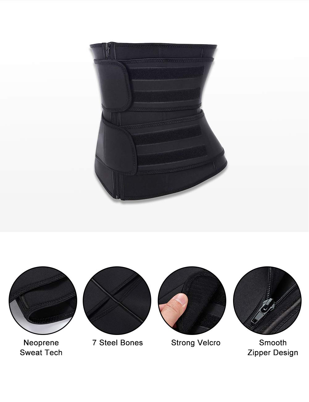 Women's High Compression Waist Trainer Corset - Neoprene Zipper & Velcro Waist Cincher for Weight Loss & Body Shaping - Black 4XL - Perfect for Postpartum Recovery, Workout & Everyday Slimming