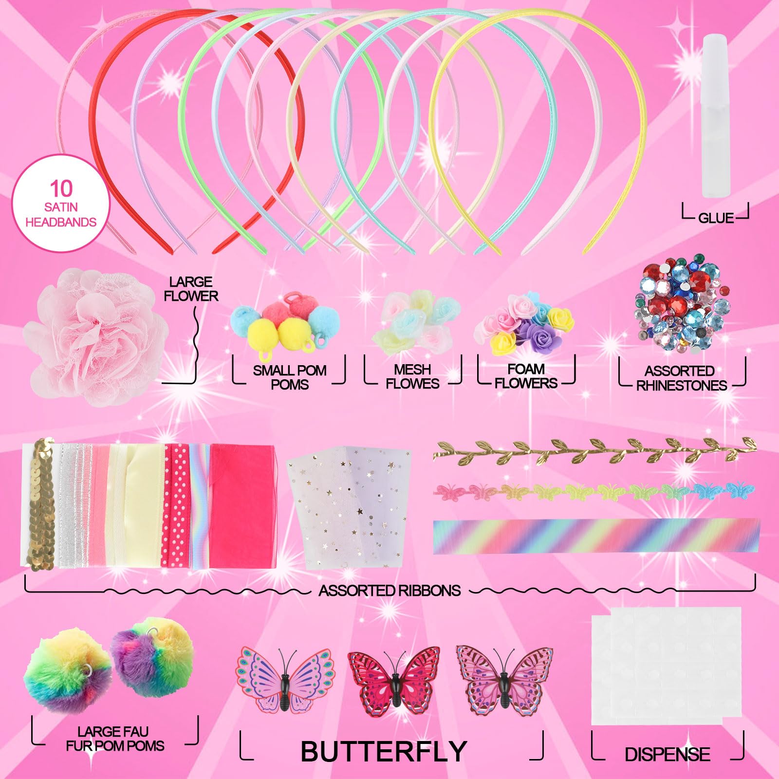 JOFONY DIY Headband Making Kit for Girls - 10-Piece Hair Accessories Craft Set for Kids Ages 3-12 - Create Custom Fashion Headbands - Perfect Birthday Gift & Creative Activity for Parties, Playdates & Rainy Day Fun