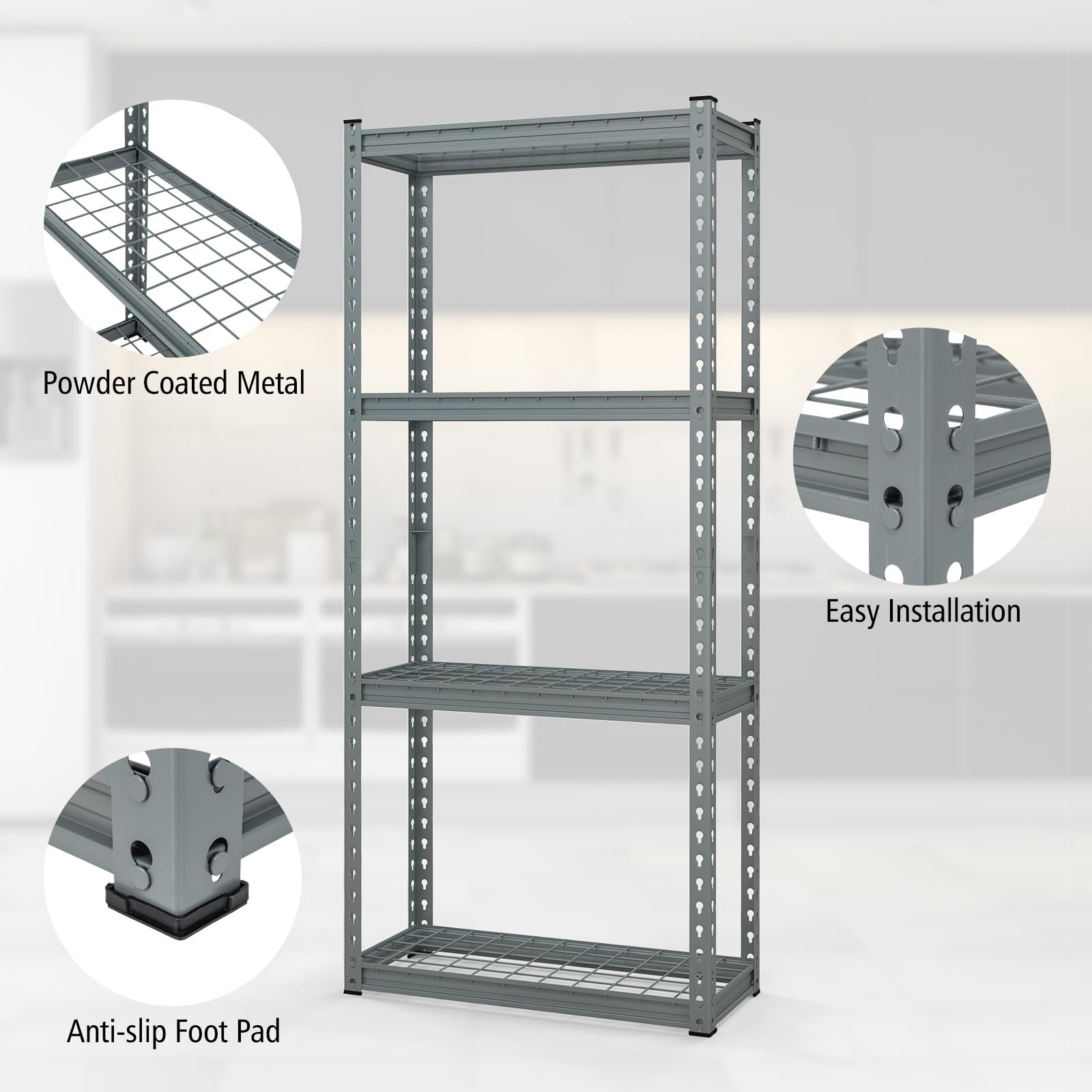 Goplus 4-Tier Heavy Duty Metal Shelving Unit - Adjustable Wire Storage Rack with Anti-Slip Foot Pads, 12