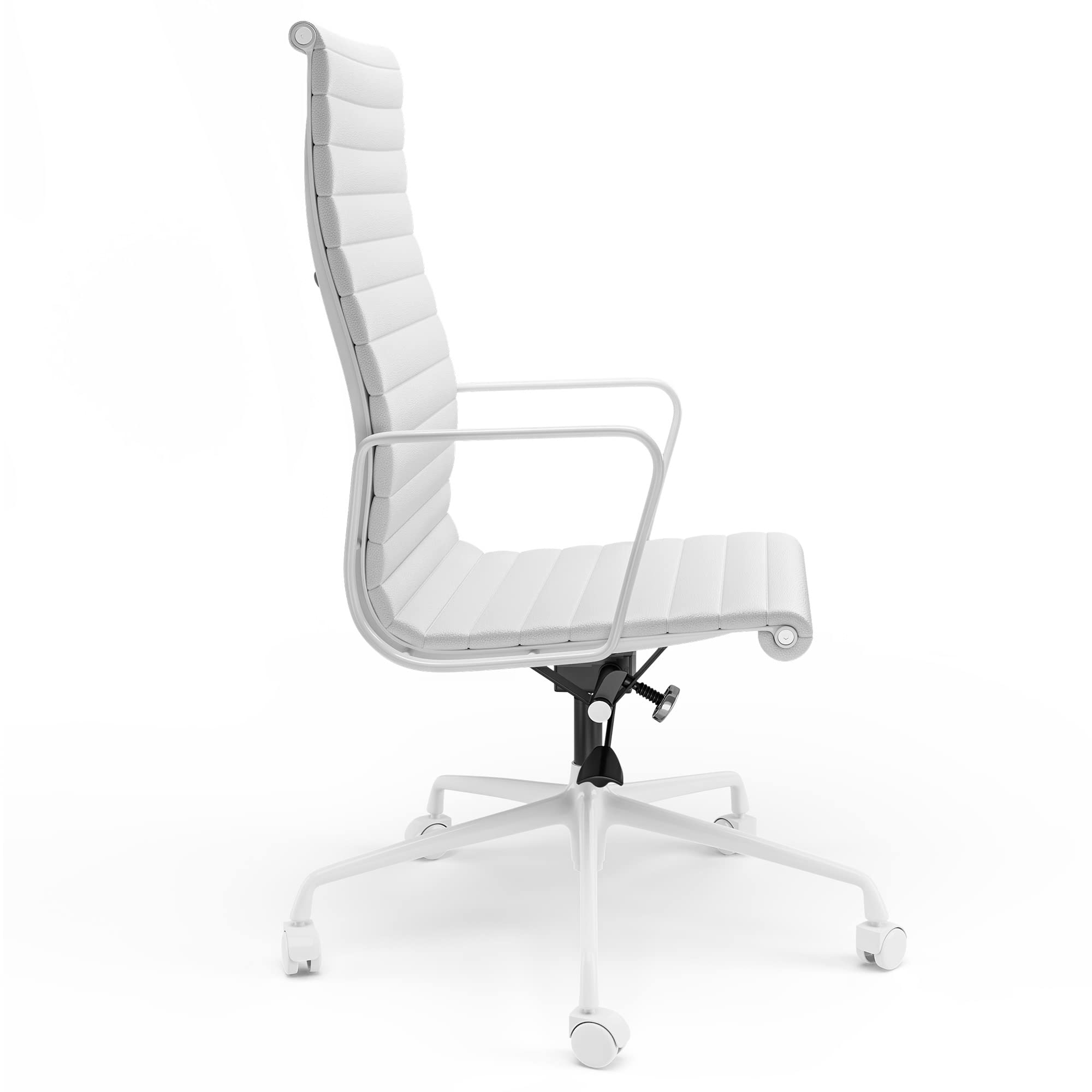 Premium High Back White Top Grain Leather Ergonomic Office Chair - Adjustable Computer Desk Chair with Aluminum Alloy Frame & Silent Nylon Wheels, 360° Swivel - Perfect for Home Office, Gaming, and Executive Workspaces