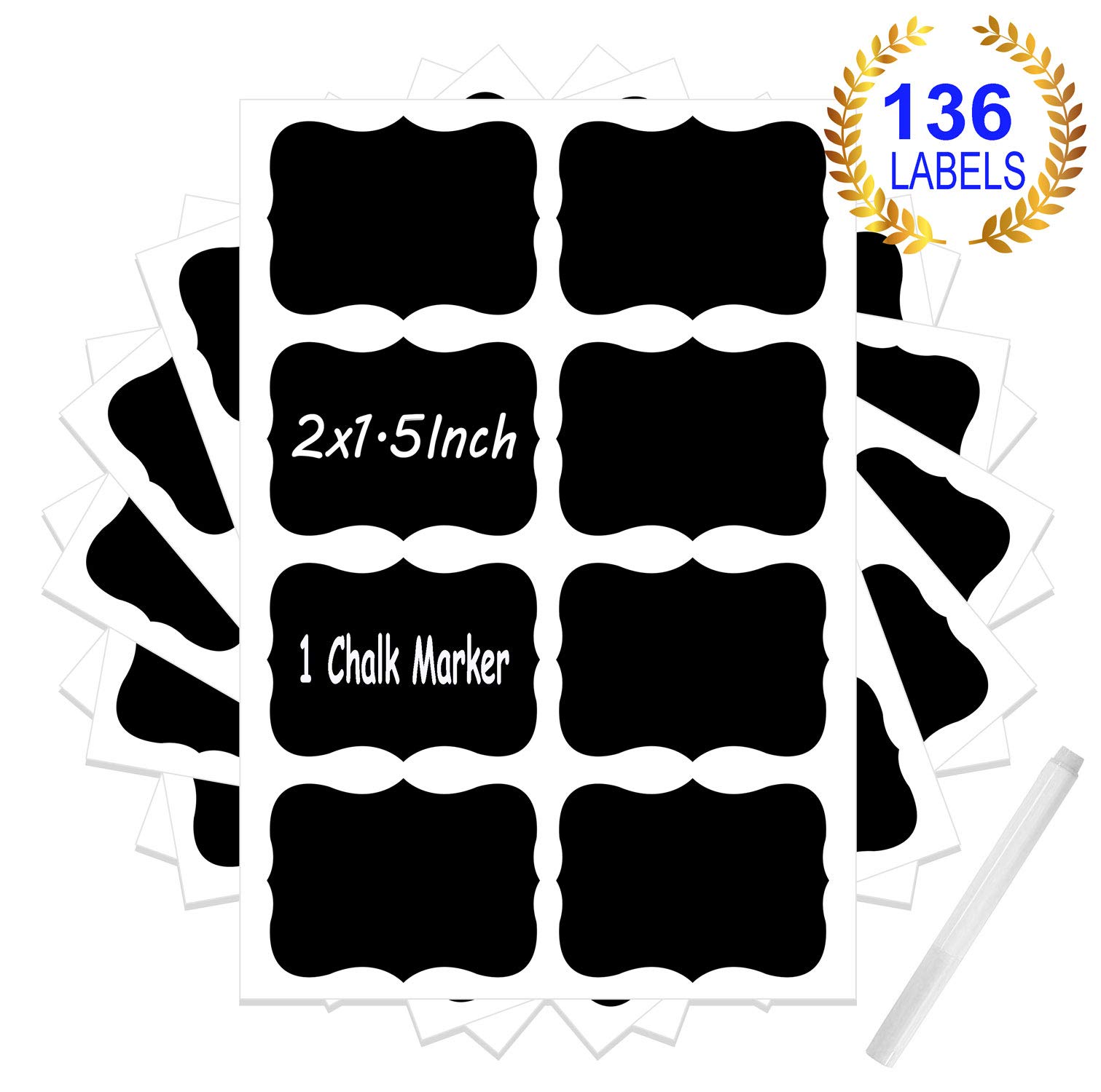 Reusable Waterproof Chalkboard Labels - Blackboard Stickers for Mason Jars, Kitchen, Pantry & Wine Glasses (Black) - Perfect for Organizing Spices, Canisters & Glassware