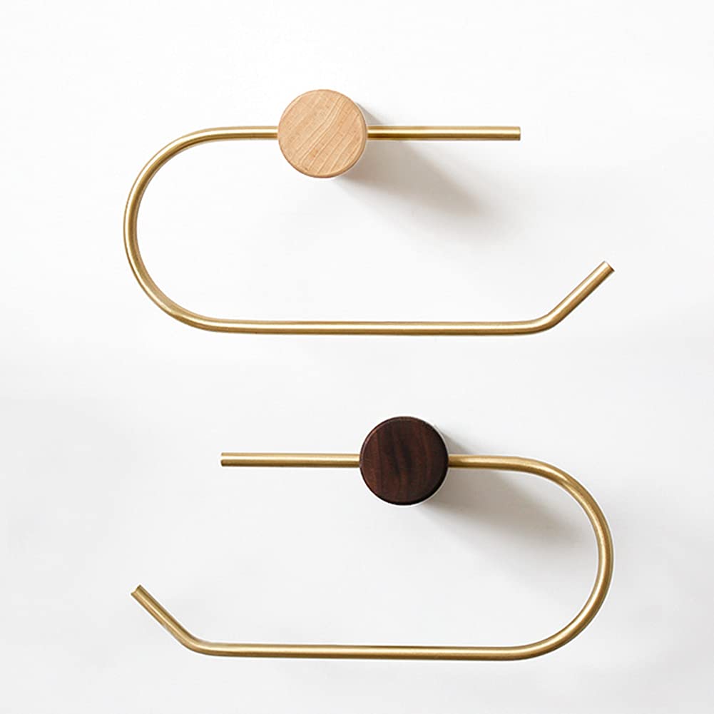 Walnut Paper Towel Holder - Wall Mount & Under Cabinet Towel Rack in Gold Brass Finish - Self Adhesive or Drilling Installation - Perfect for Bathroom, Kitchen Cabinet & Toilet Organization