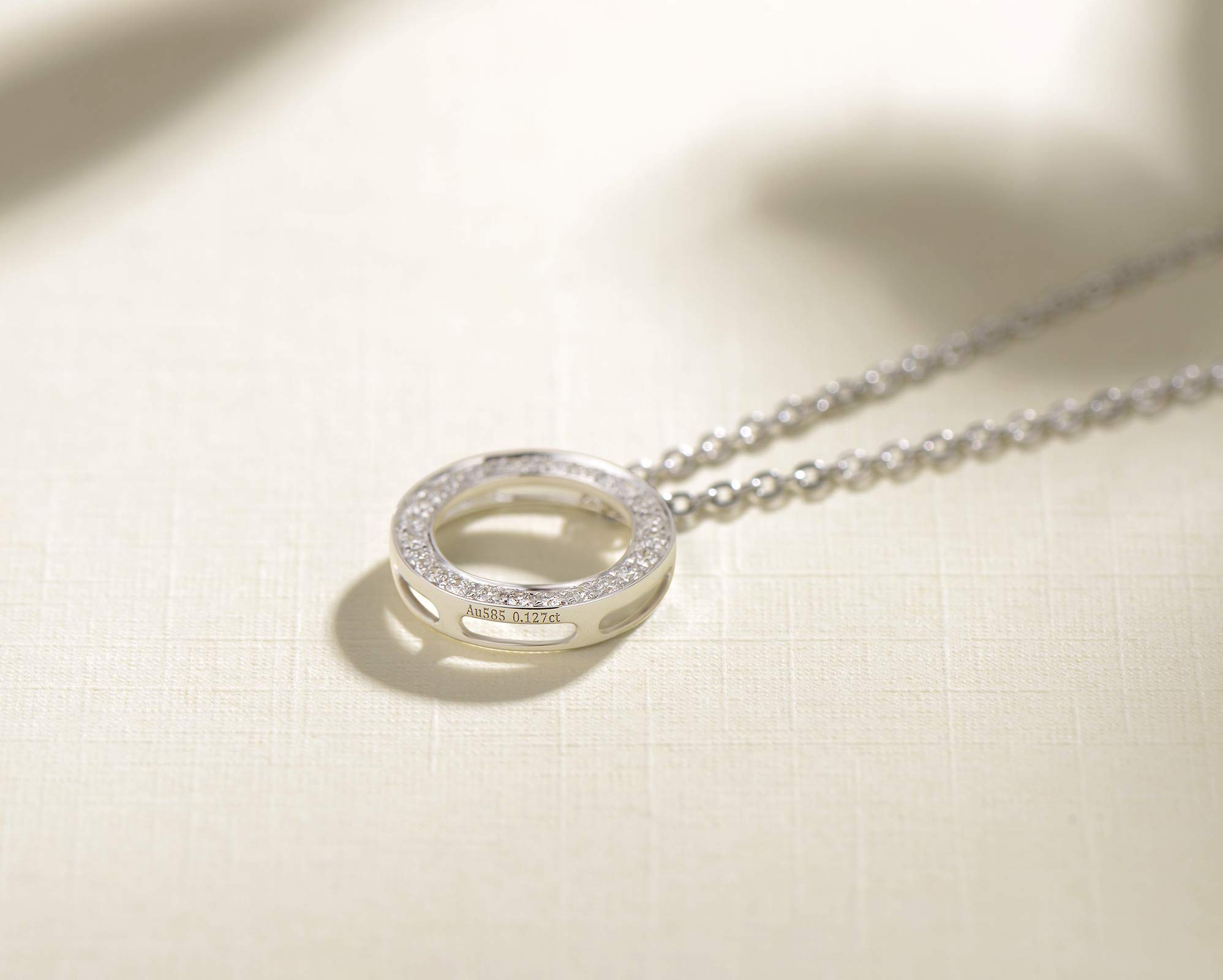 14K Solid White Gold Diamond Halo Open Eternity Circle Pendant Necklace for Women - Elegant Fine Jewelry for Anniversary, Birthday, Valentine's Day Gifts (Mom, Wife, Girlfriend) - Perfect for Weddings, Date Nights & Special Occasions
