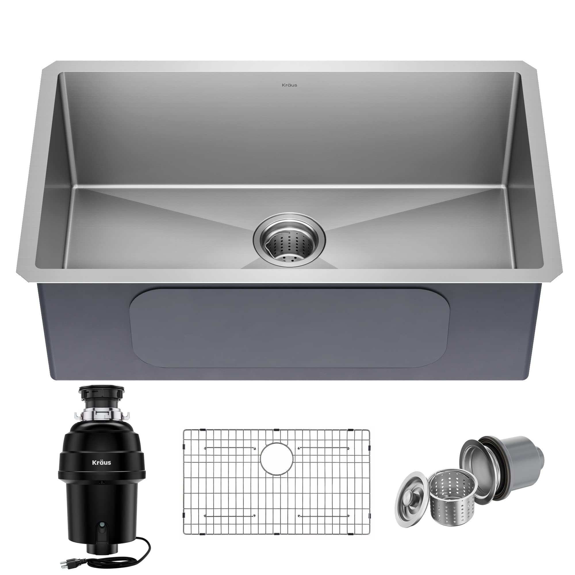 Kraus KHU100-30-100-100MB 30-inch Undermount Single Bowl Stainless Steel Kitchen Sink with WasteGuard 1 HP Garbage Disposal - Durable 16 Gauge Commercial Grade for Busy Home Kitchens & Restaurant Prep Areas