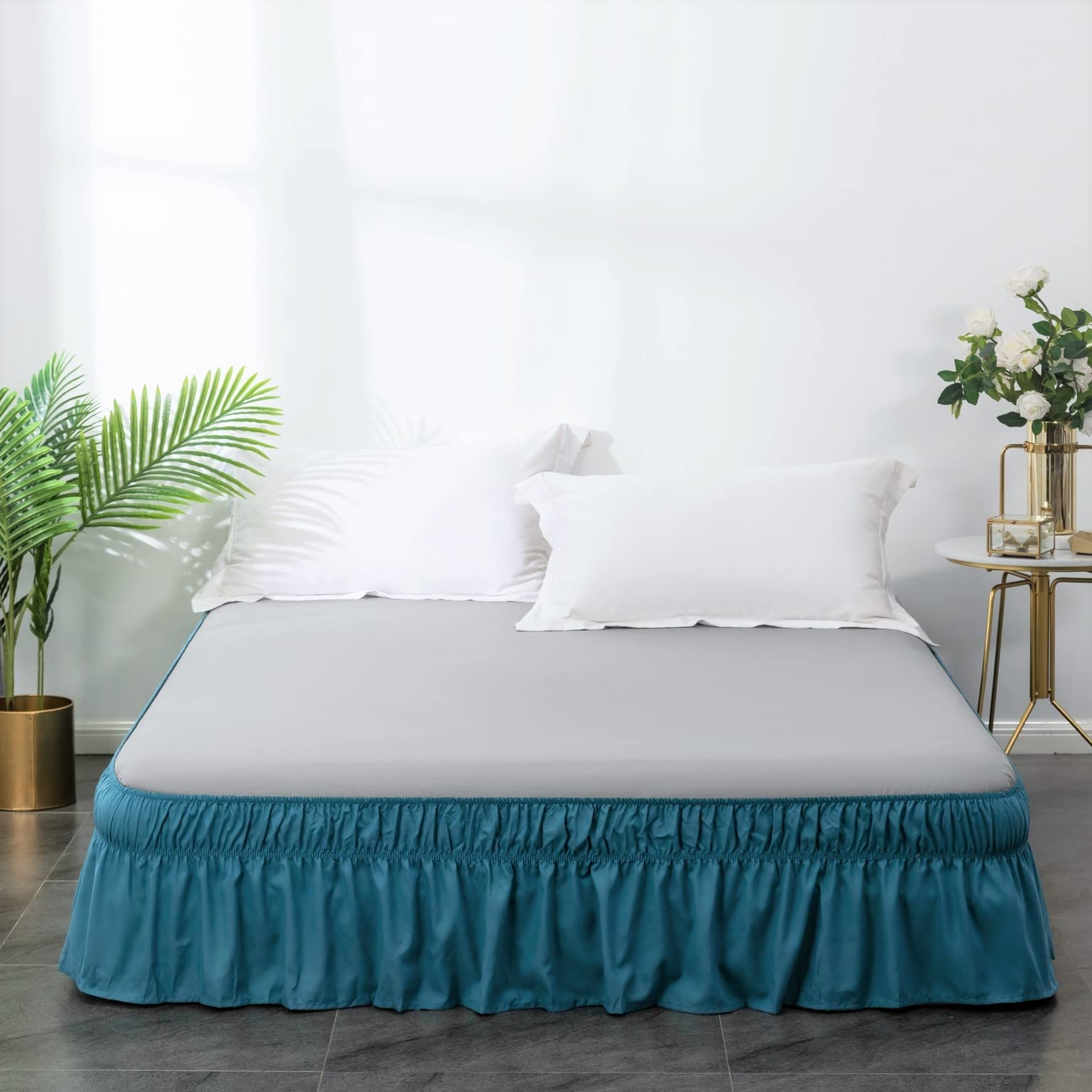 AYASW 16 Inch Drop Bed Skirt for Queen Size - 1800 Brushed Microfiber Dust Ruffle with Wrap Around Elastic Design (Teal Blue) - Perfect for Queen/King Beds, Easy Installation & Elegant Home Decor Upgrade