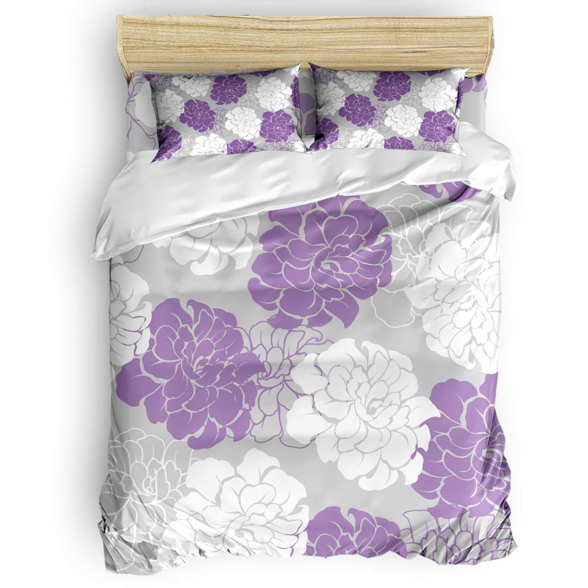 4 Piece Luxury Soft Duvet Cover Set for Girls & Boys - Twin Size, Includes 1 Comforter Cover, 1 Bed Sheet & 2 Pillowcases with Peony Floral Design - Perfect for Kids' Bedroom, Guest Room & Dorm Decor