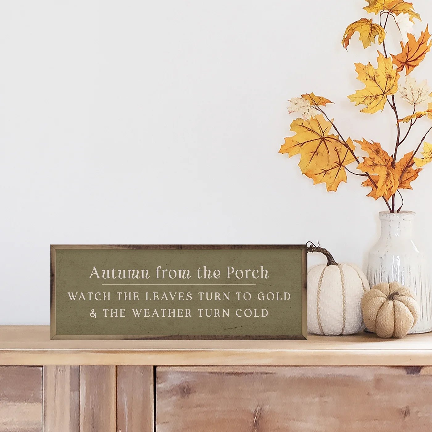 Autumn From The Porch Green Wood Framed Print - Rustic Wall Art Decor for Living Room, Bedroom & Office - Seasonal Home Decoration
