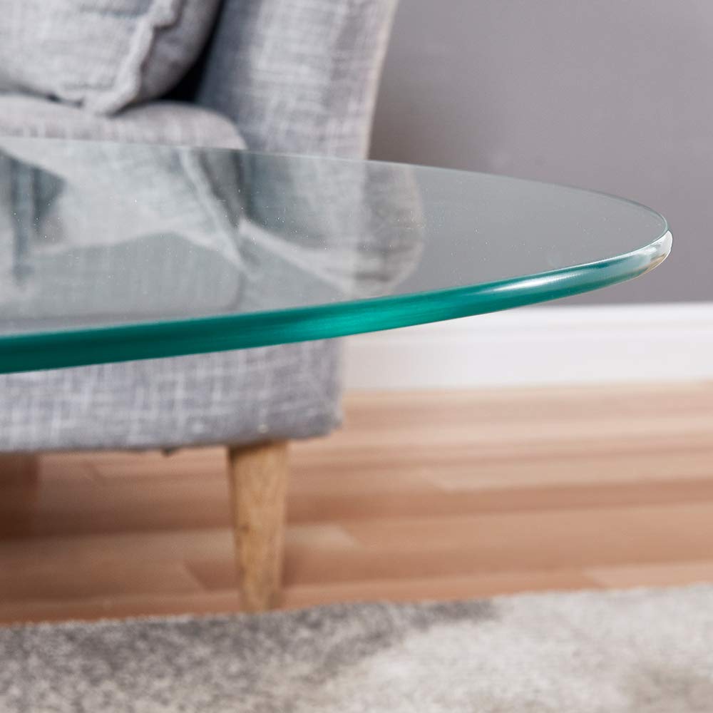 Modern Oval Coffee Table with Tempered Glass Top - Round Oval Center Table for Living Room, Bedroom & Lounge - Perfect for Sofa Side, Cocktail Parties & Home Decor