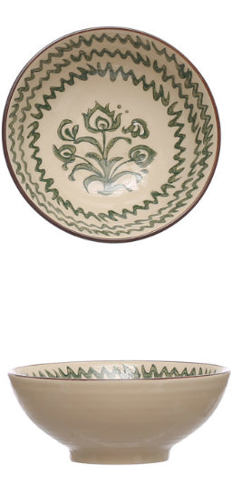 Hand Painted Stoneware Bowl - Premium Ceramic Serving Bowl for Soup, Salad & Desserts - Microwave & Dishwasher Safe - Elegant Home Dining & Gift Idea