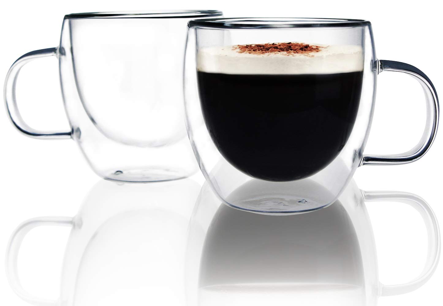 Kitchenexus 6oz Double Wall Insulated Glass Espresso Cups Set of 2 - Thermal Coffee Mugs with Handle for Cappuccino, Latte & Espresso - Perfect Gift for Coffee Lovers | Ideal for Home, Office & Cafe Use