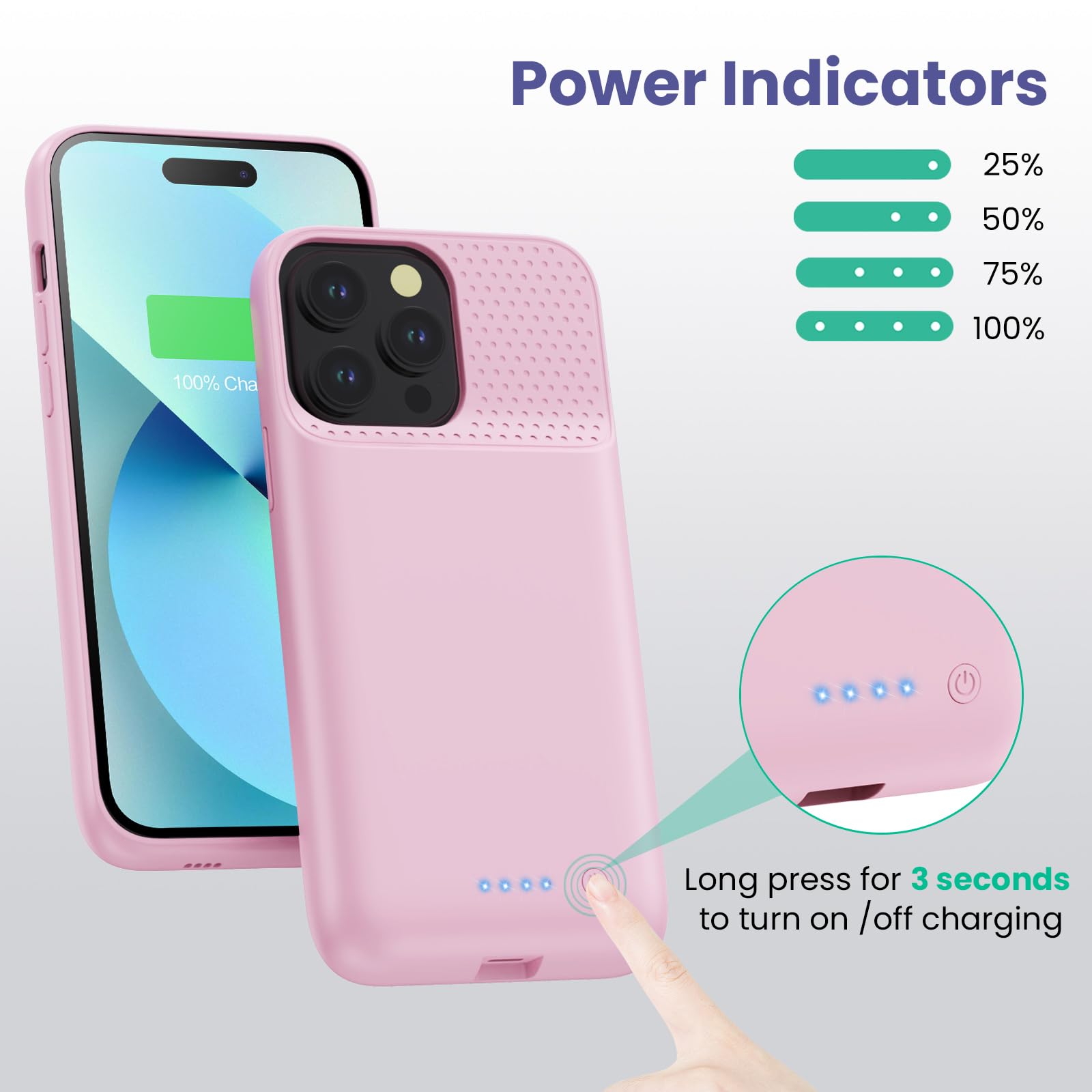 HETP 8600mAh Rechargeable Battery Case for iPhone 12 Pro Max/13 Pro Max/14 Pro Max/14 Plus - Portable External Charger & Power Bank (Pink) | Perfect for Travel, Outdoor Activities & Emergency Charging