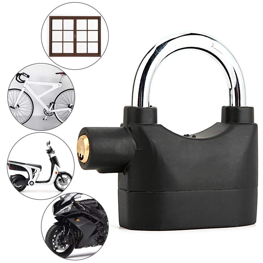 Universal 110dB Siren Alarm Lock - Zinc Alloy Anti-Theft Security Padlock for Motorcycle, Door & Window Protection | Loud Audible Alarm, Keyed Entry | Ideal for Home Security, Sheds, Garages & Outdoor Use (Black)