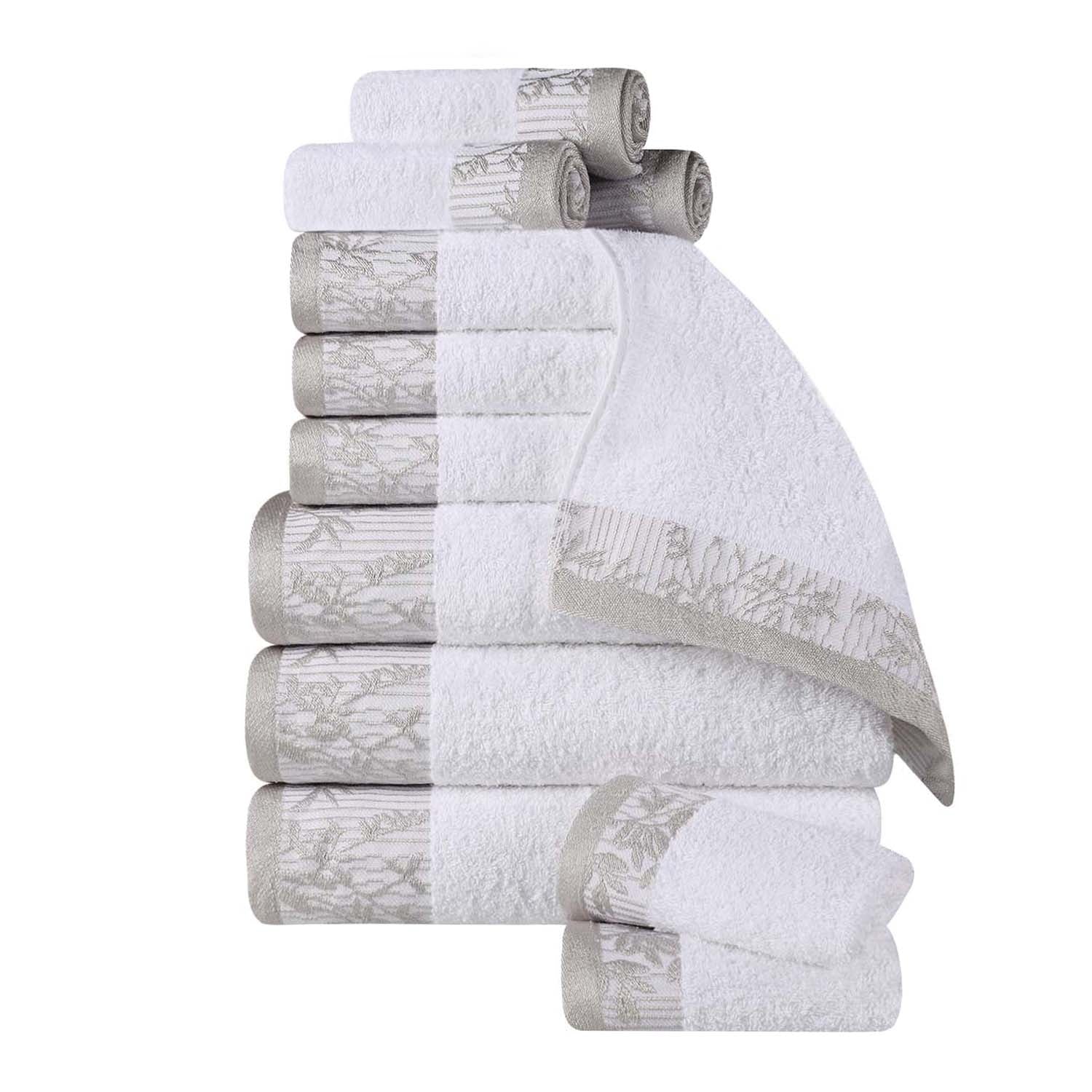 Wisteria Cotton Floral Embroidered Jacquard 12-Piece Luxury Bath Towel Set | Soft & Absorbent | Perfect for Bathroom, Spa & Guest Room Decor