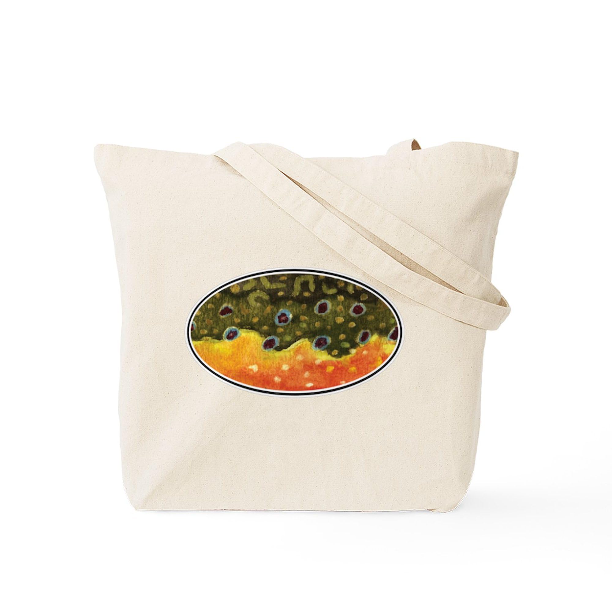 Brook Trout Fly Fishing Tote Bag - Natural Canvas Reusable Shopping Bag for Outdoor Adventures, Grocery Trips & Beach Days