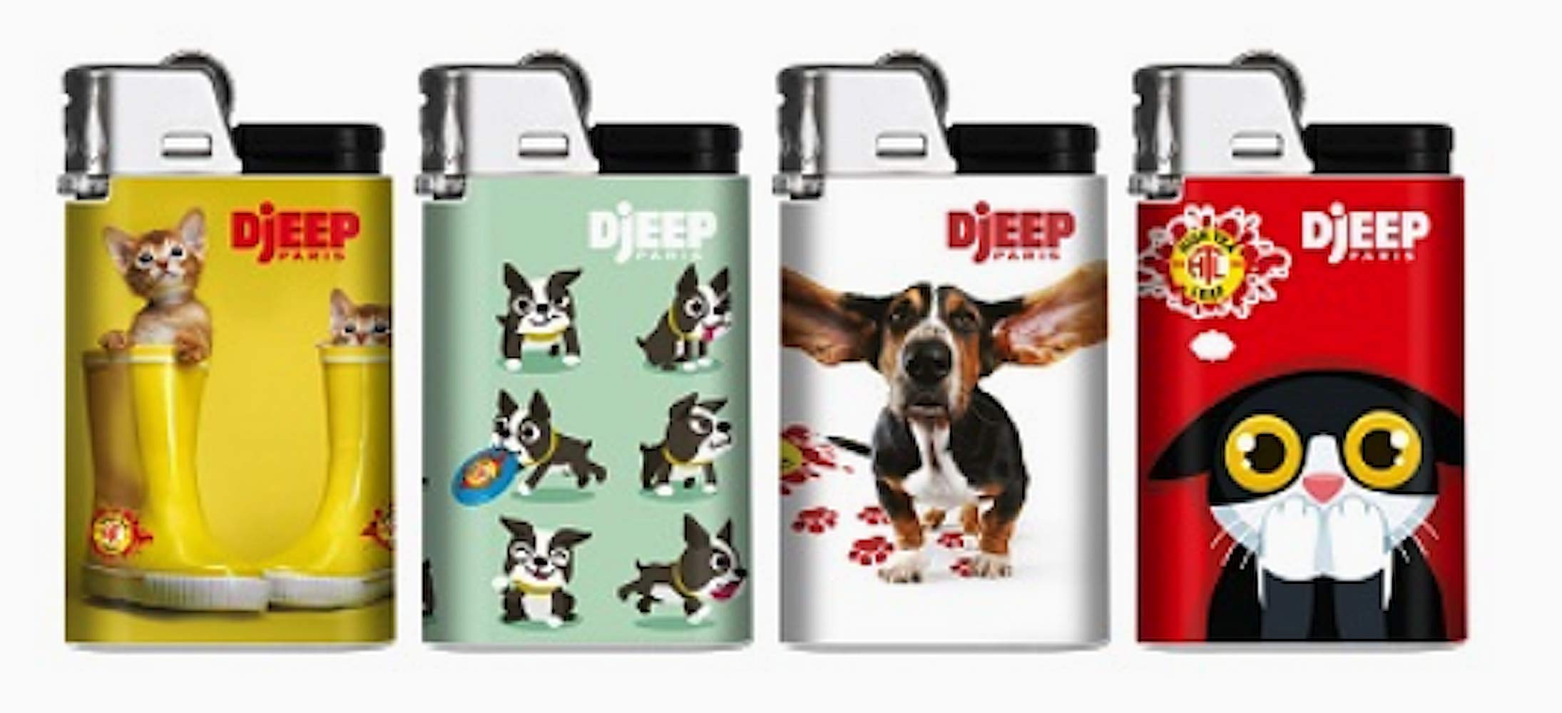 Djeep Lighter Cats and Dogs Series - 4 Pack Waterproof Windproof Lighters for Camping, Hiking, BBQ and Outdoor Activities