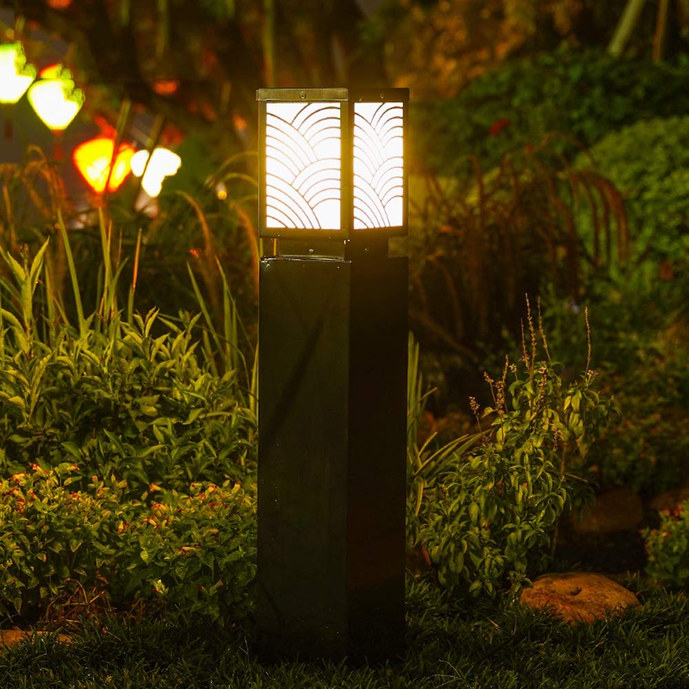 Waterproof Solar LED Lawn Lights with Remote Control - Outdoor Garden Pathway Lighting, Iron Metal Post Bollard Lantern for Walkway & Landscape Decoration | Weatherproof Solar Column Lights for Driveway, Patio, Yard